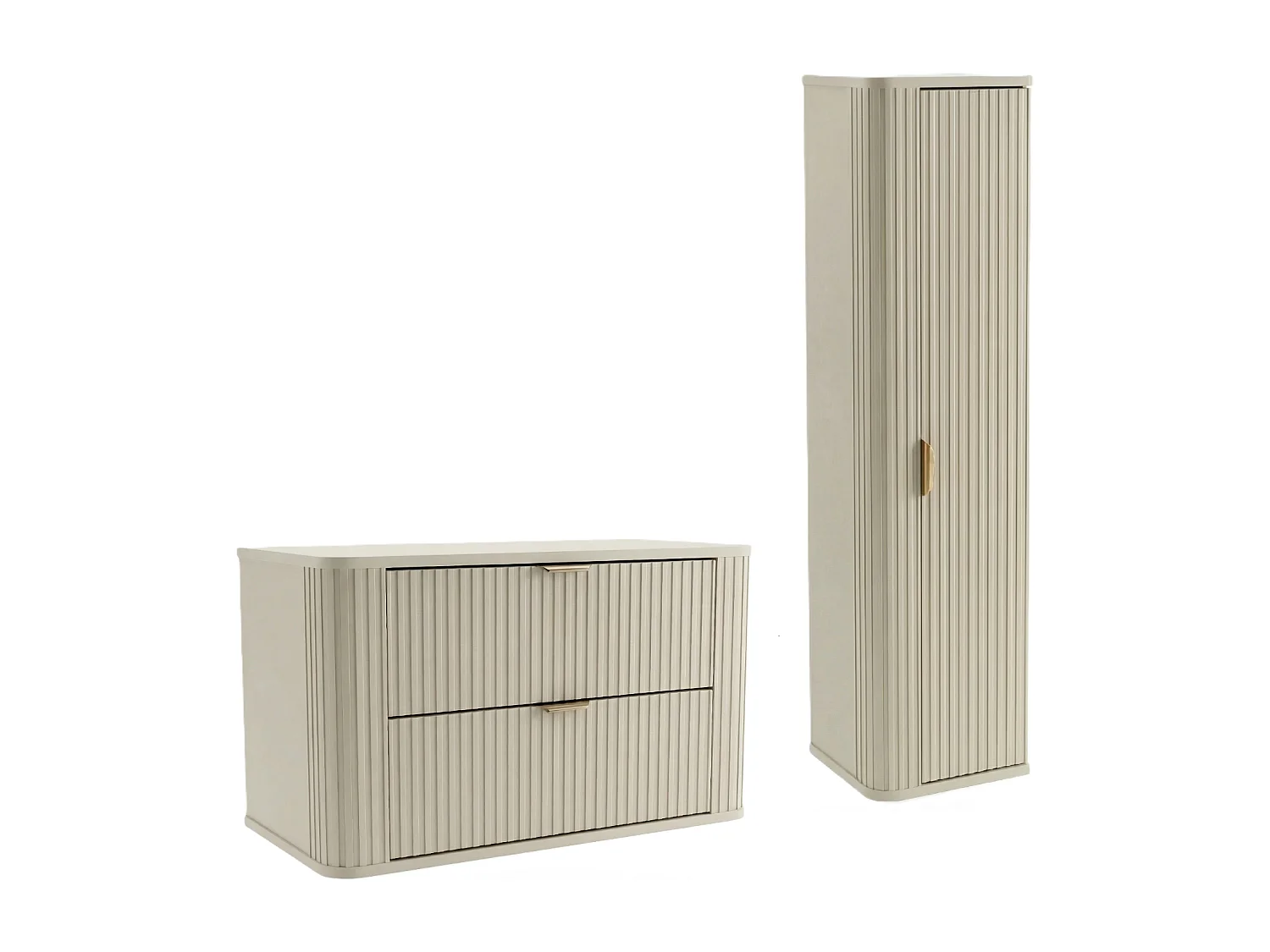 Ensemble de salle de bain en cachemire 100 cm Armoire avec plateau Colonne Façades rainurées Selvea