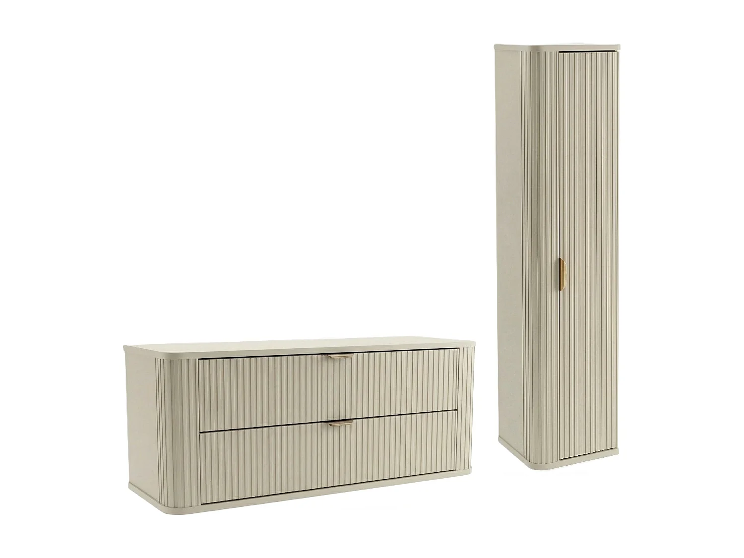 Ensemble de salle de bain en cachemire 120 cm Armoire avec plateau Colonne Façades rainurées Selvea