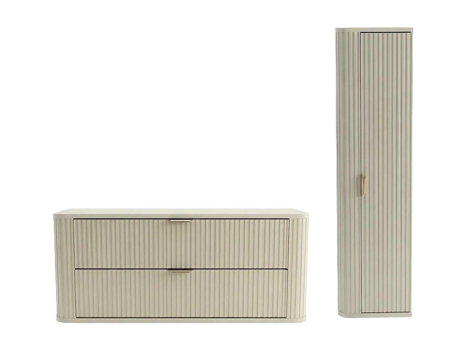 Ensemble de salle de bain en cachemire 120 cm Armoire avec plateau Colonne Façades rainurées Selvea