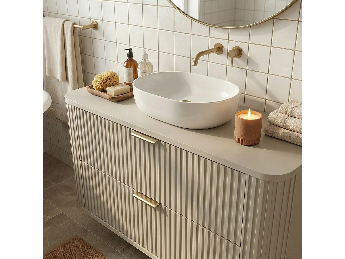 Kasjmier wastafelkast met blad 100 cm, geribbelde fronten Selvea