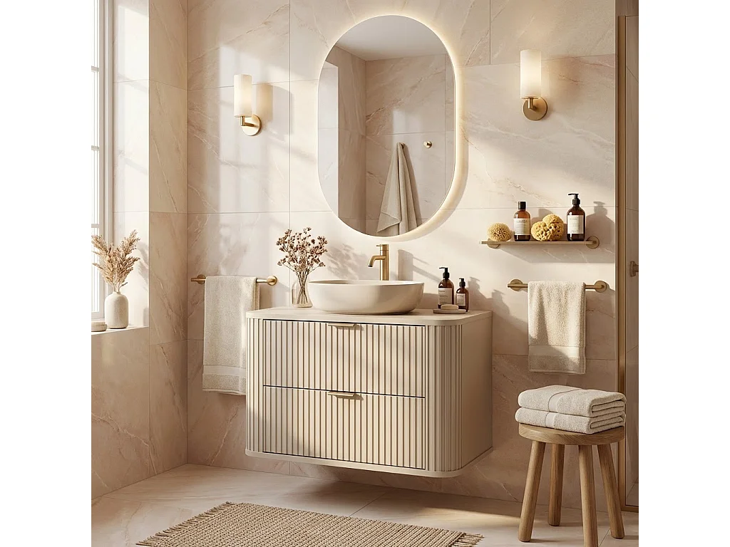 Mobile lavabo in cashmere con piano da 80 cm Frontali scanalati Selvea