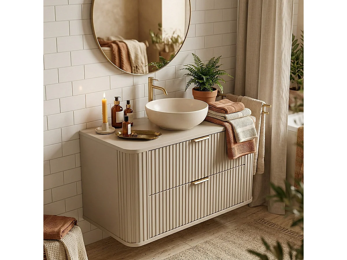 Mobile lavabo in cashmere con piano da 80 cm Frontali scanalati Selvea