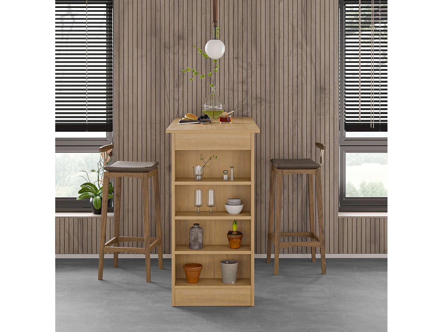 Rechthoekige barkruk van saffier eikenhout "Swallow" 117x54x102 cm, modern design, draagvermogen 20 kg