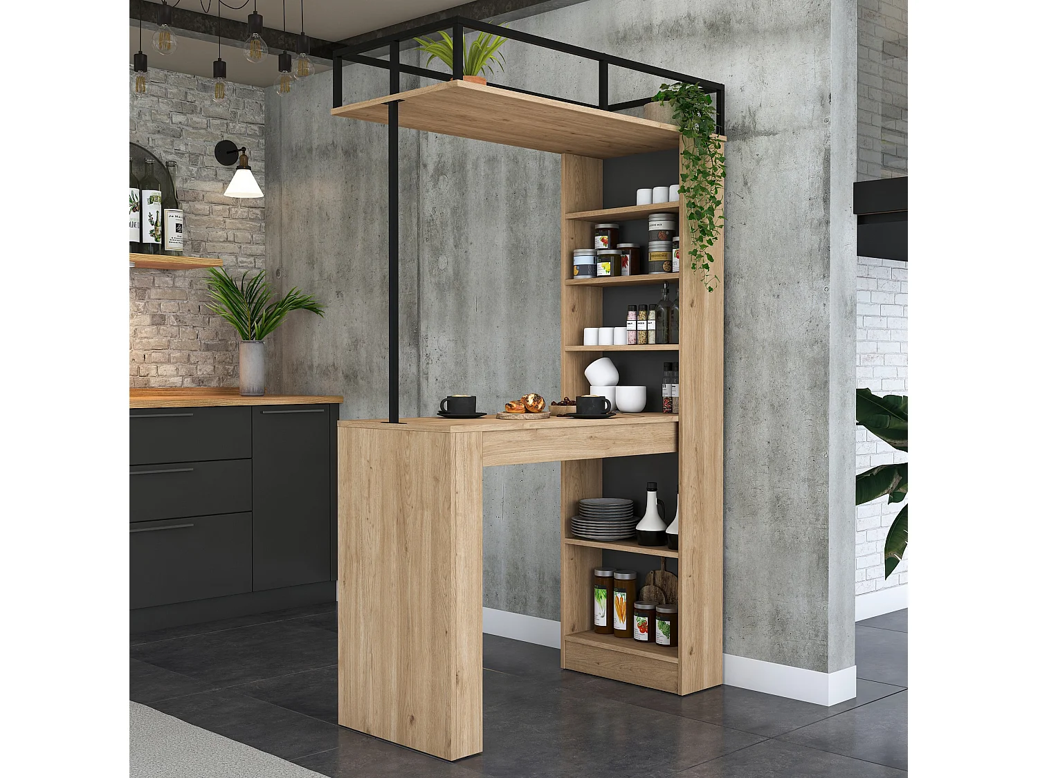 Table de repas avec étagères en bois "Jacob" - 120 x 56 x 199 cm - Marron