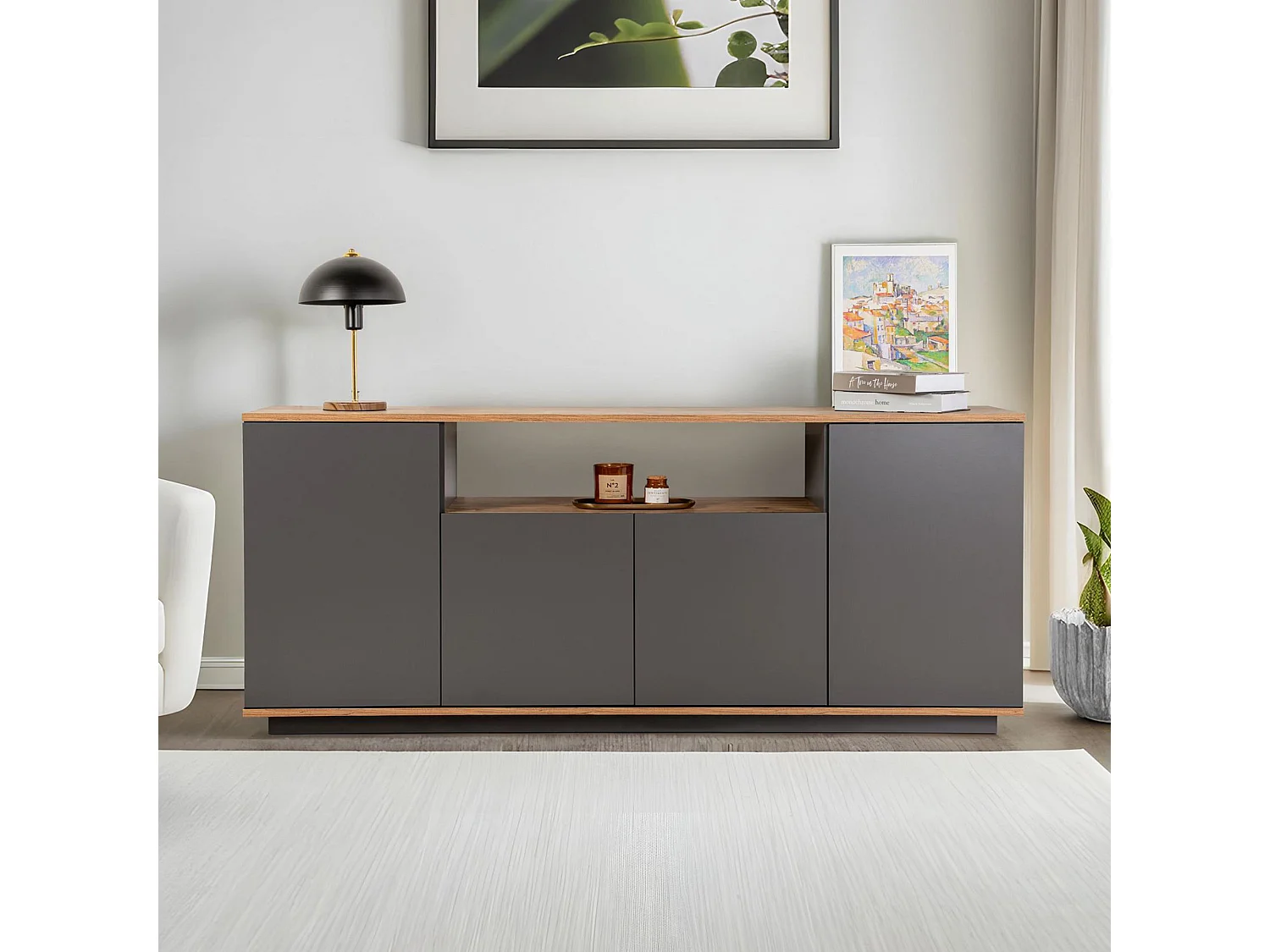 Buffet en bois "Arista" - 180 x 44 x 75 cm - Gris anthracite