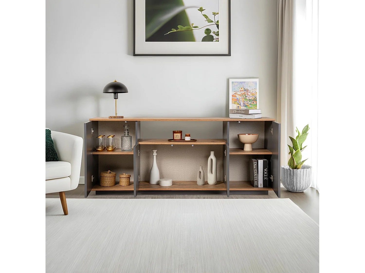 Moderne Houten Dressoir "Arista" - 180 x 44 x 75 cm - Antraciet Grijs