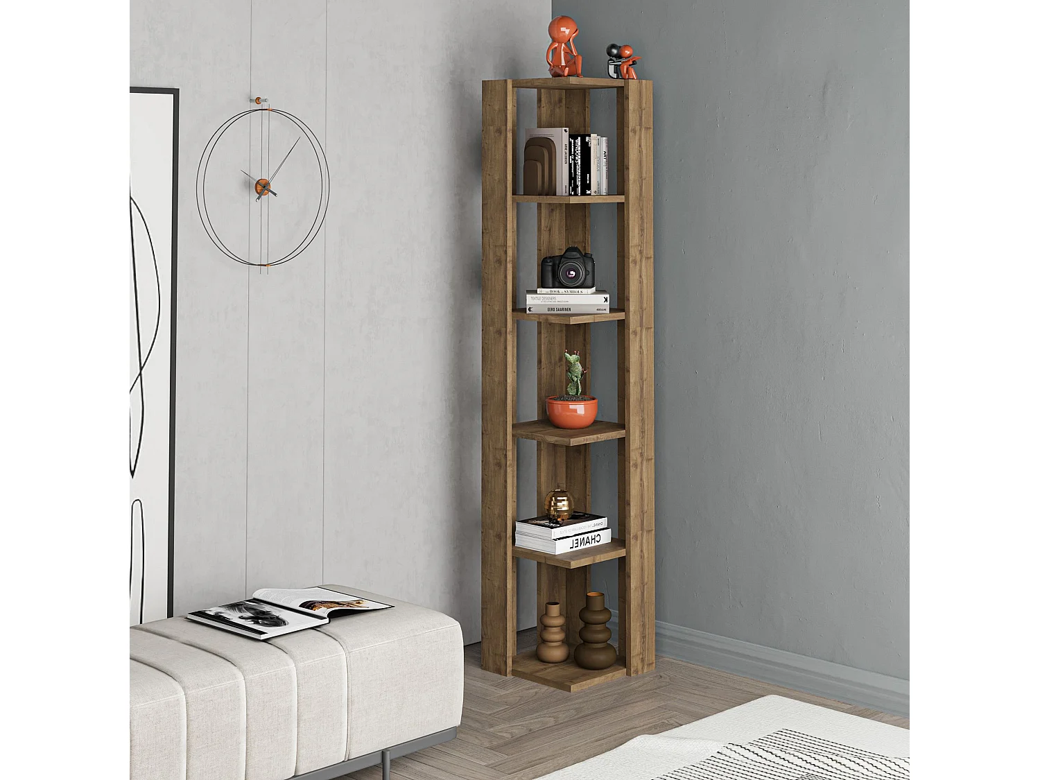 Braunes Holzregal "Nati" mit 5 Regalböden 32x32x161 cm elegantes und robustes Design