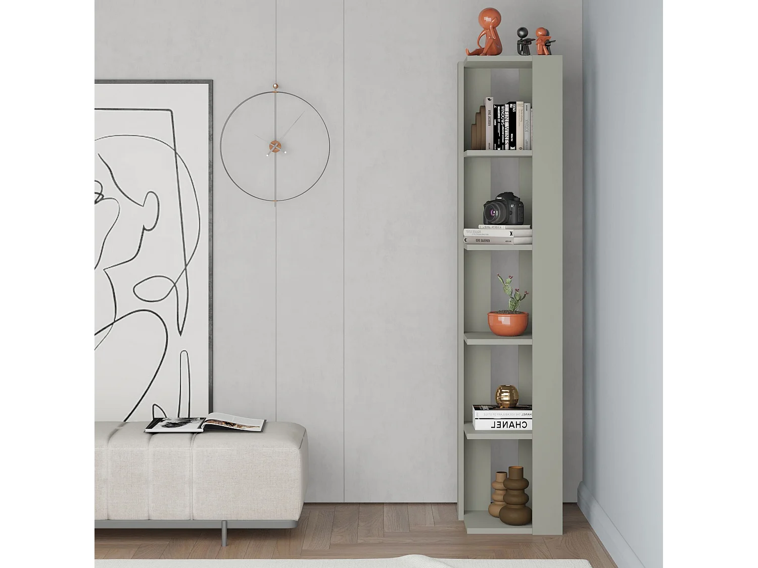 Holzregal "Nati" grün 32x32x161 cm, 5 Regalböden, modernes Design und Tragfähigkeit 20 kg