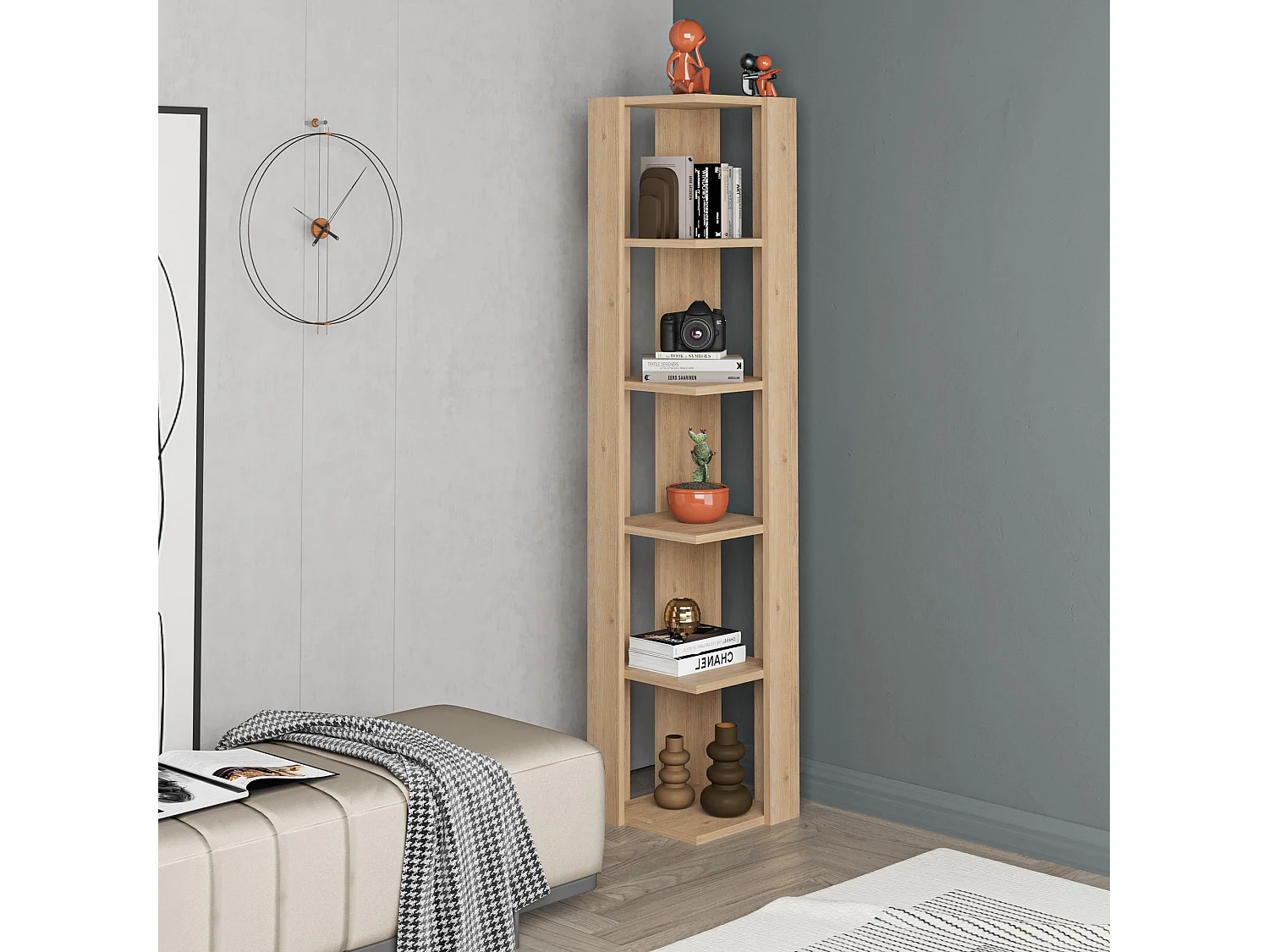 Beige Holzregal "Nati" 32x32x161 cm, 5 Regalböden, elegantes Design und 20 kg Tragfähigkeit