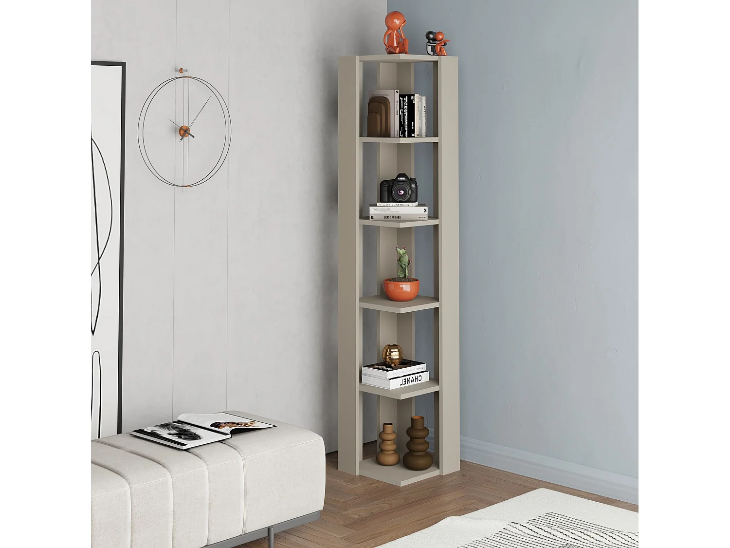 Holzregal "Nati" 5 Regalböden 32x32x161 cm Farbe Sandstein, modernes und natürliches Design