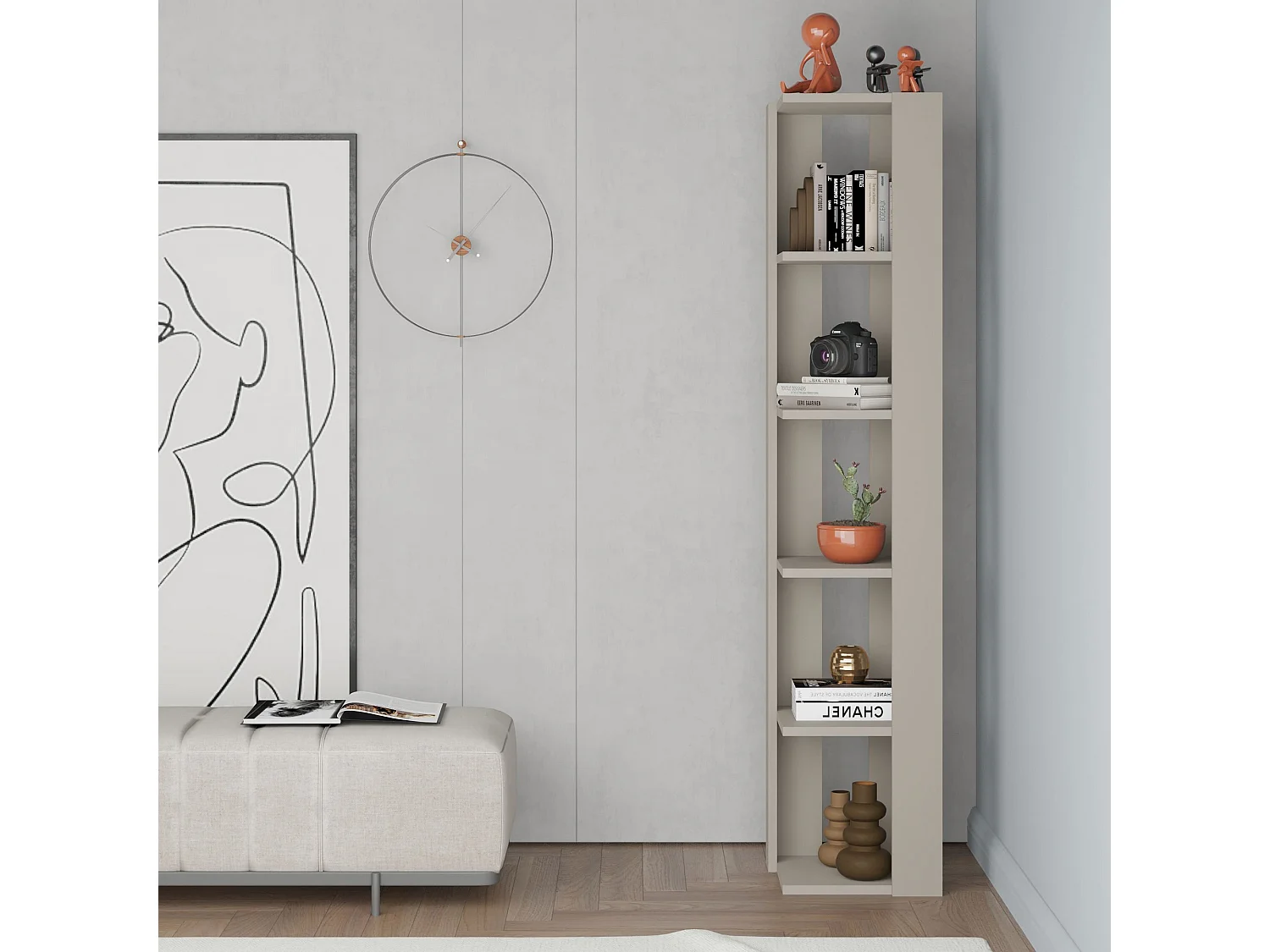 Holzregal "Nati" 5 Regalböden 32x32x161 cm Farbe Sandstein, modernes und natürliches Design