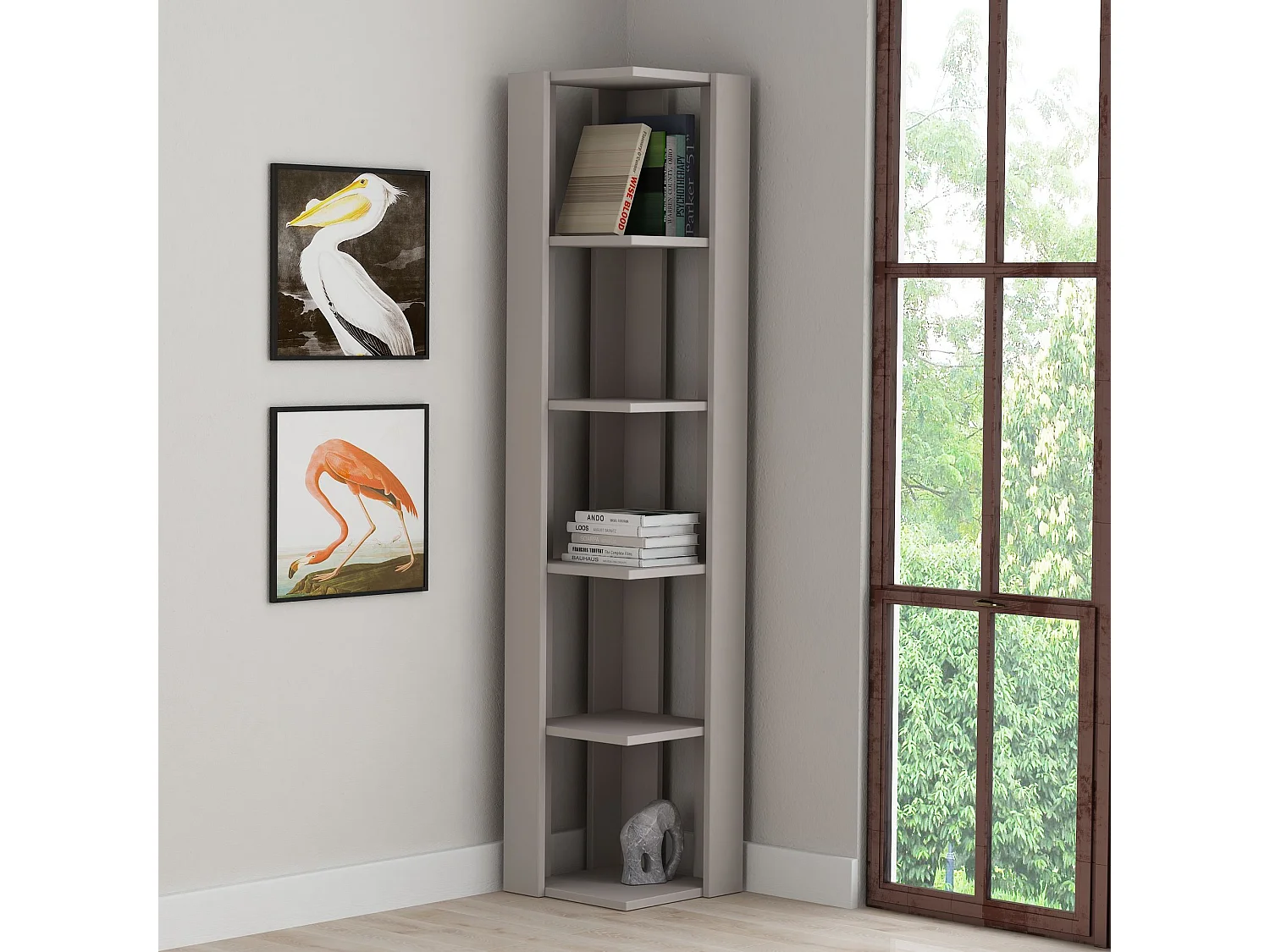 Bücherregal aus Holz "Nati" helles Mokka 32x32x161 cm, 5 Regalböden, modernes und praktisches Design