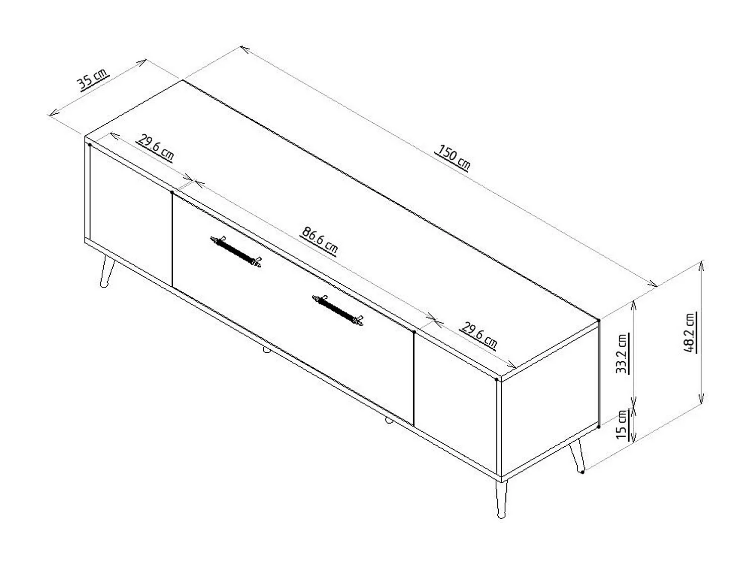 Houten TV-meubel "Detas" 150x35x48 cm wit en zilver met opbergruimte, modern design en poten