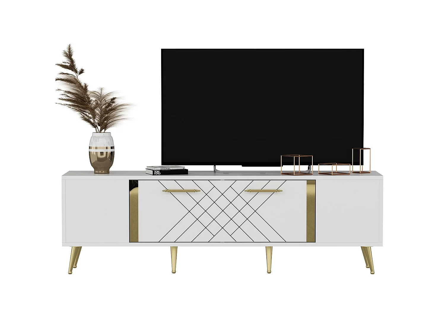 Meuble TV en bois "Detas" - 150 x 35 x 48 cm - Or