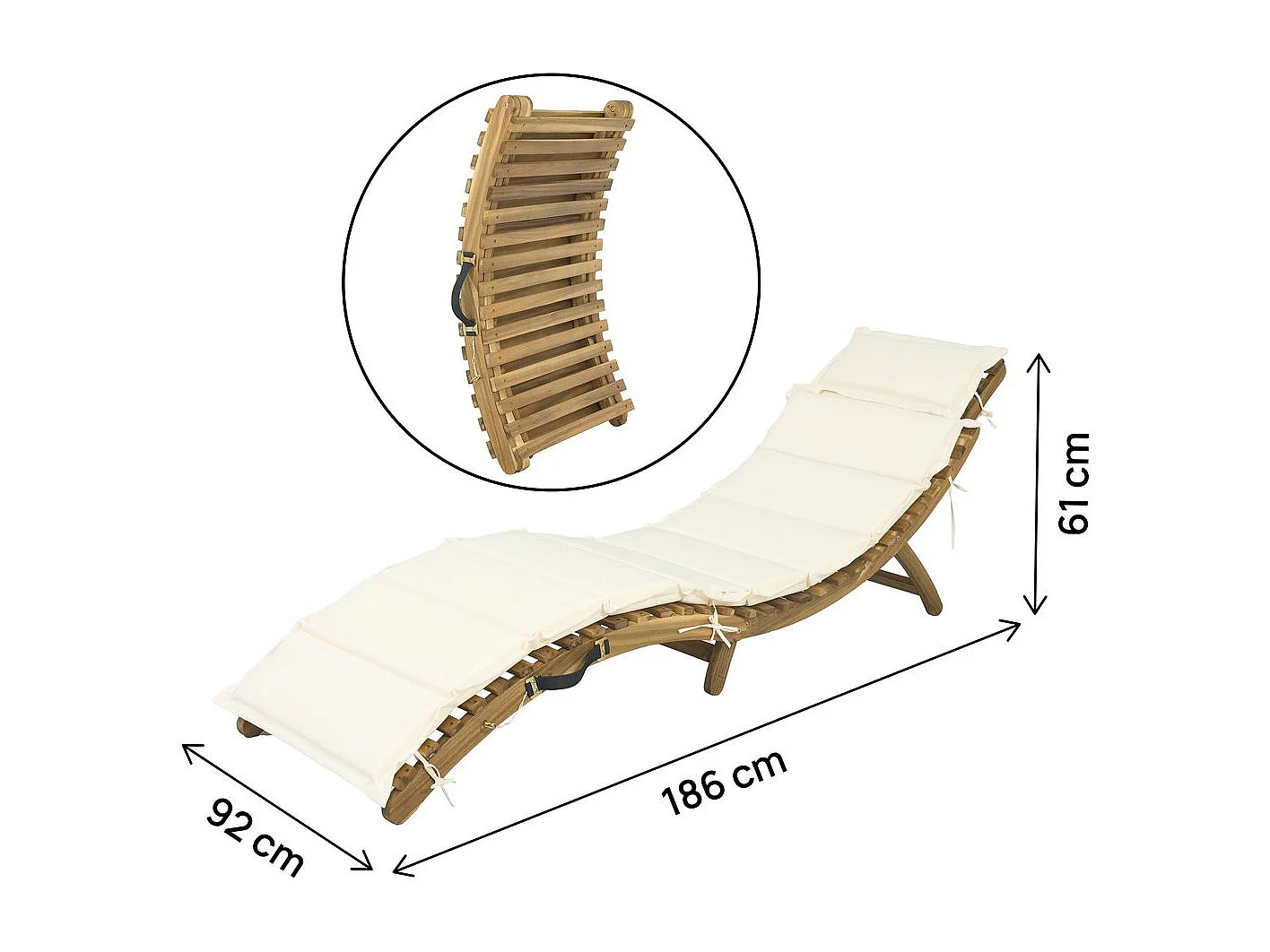 Bain de soleil en bois avec coussins inclus "Jakarta" - Beige