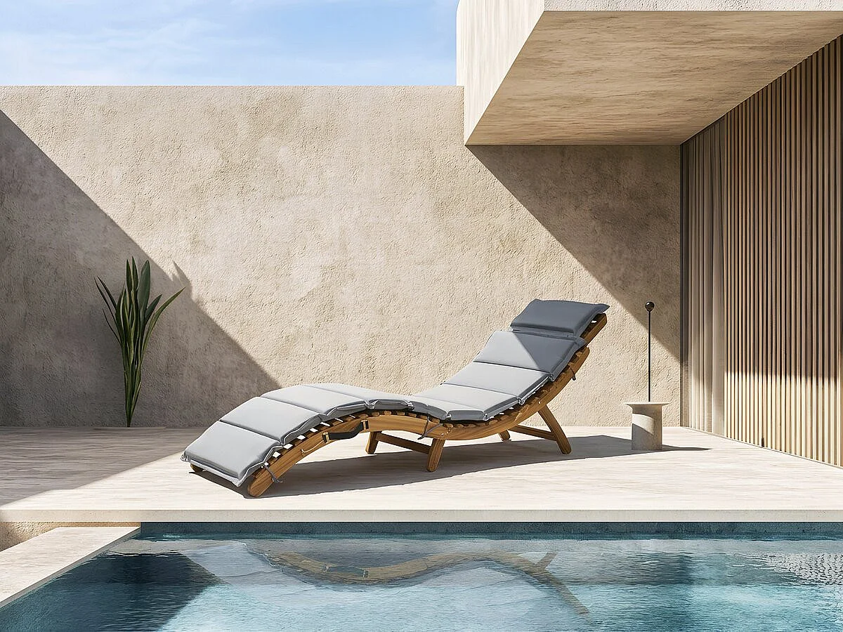 Bain de soleil en bois avec coussins inclus "Jakarta" - Gris