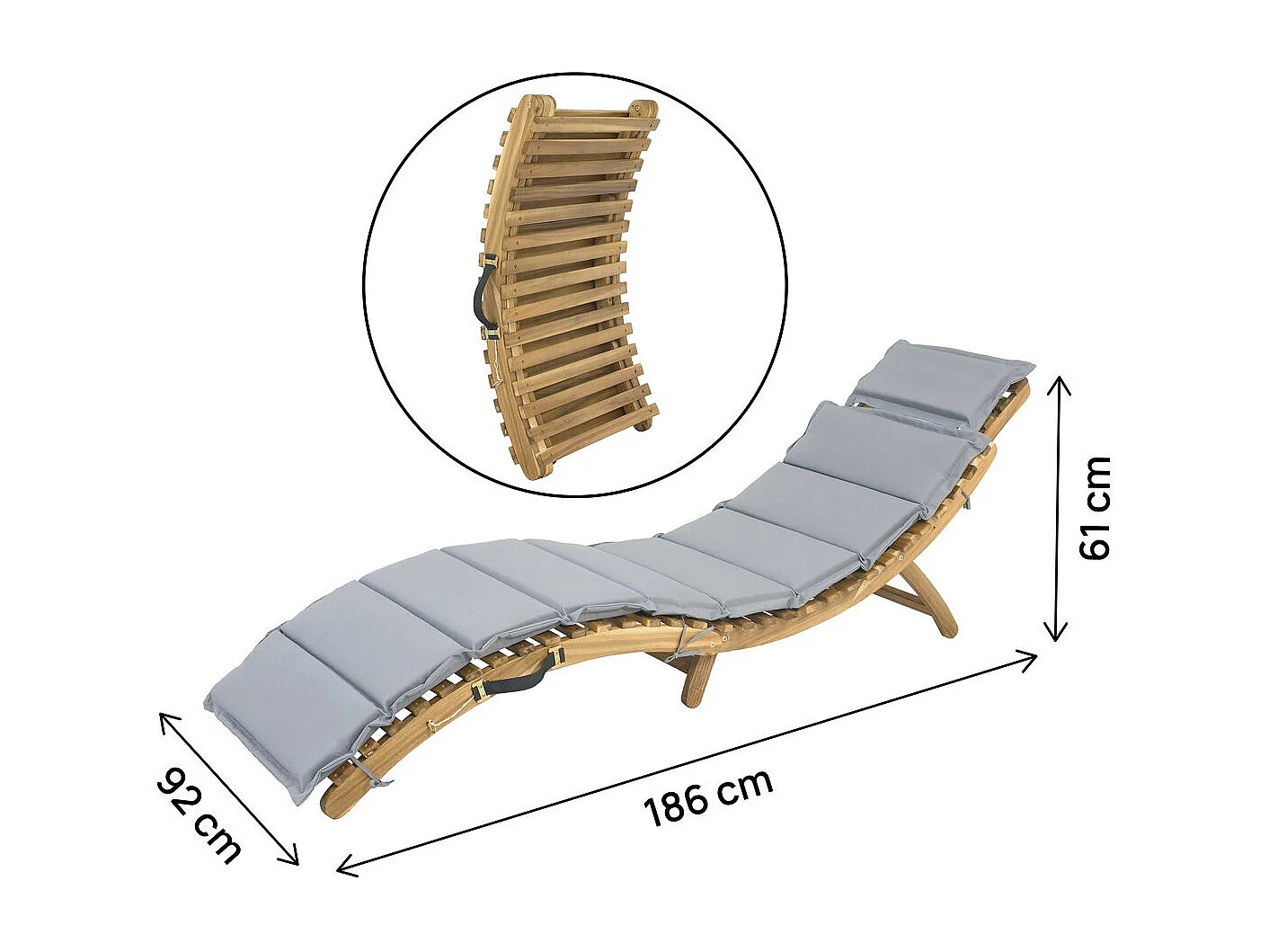 Bain de soleil en bois avec coussins inclus "Jakarta" - Gris