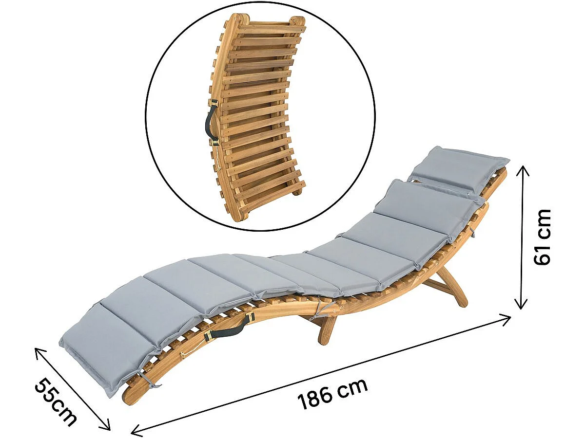 Bain de soleil en bois avec coussins inclus "Jakarta" - Gris