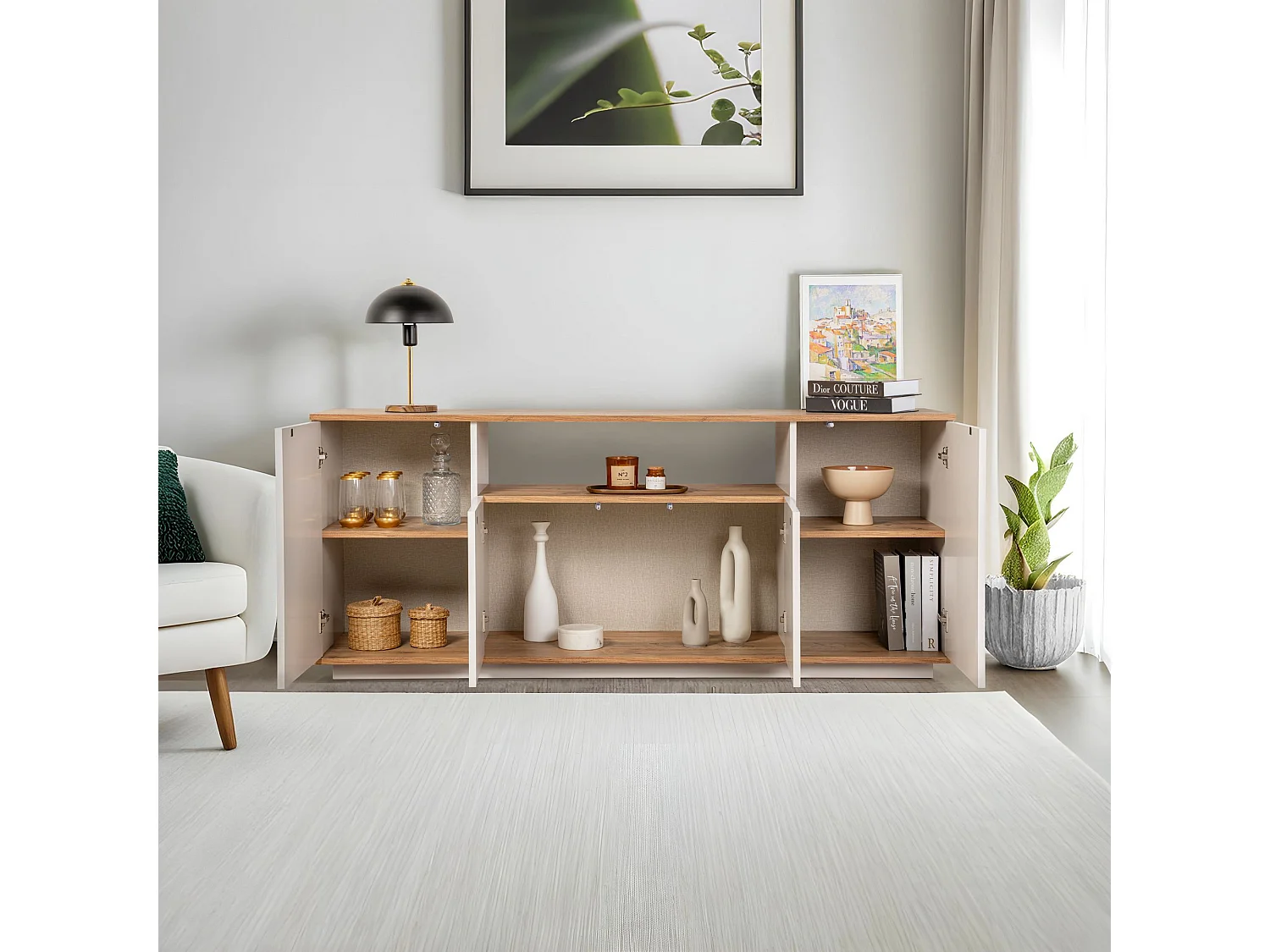 Moderne Beige Houten Buffet "Arista" - 180 x 44 x 75 cm - 4 Deuren - Elegant Design