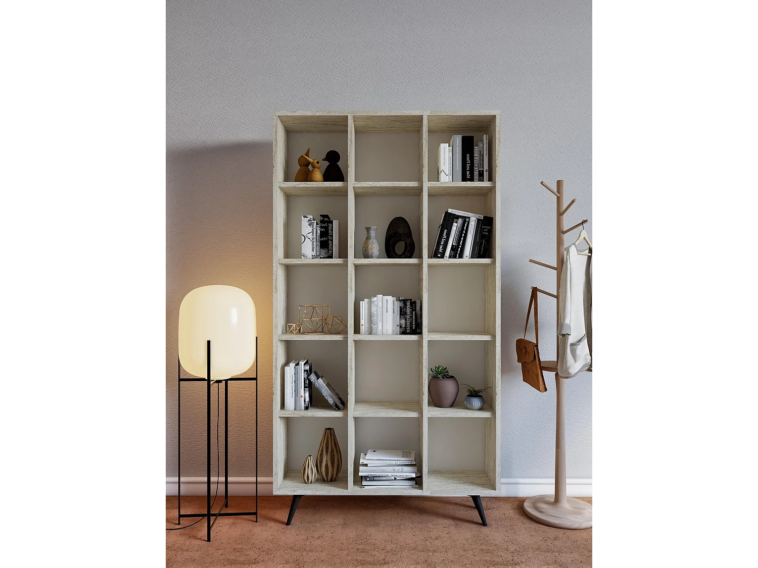 Moderne Travertijn Houten Boekenkast "Zipa" 100 x 25 x 184 cm - 5 Planken