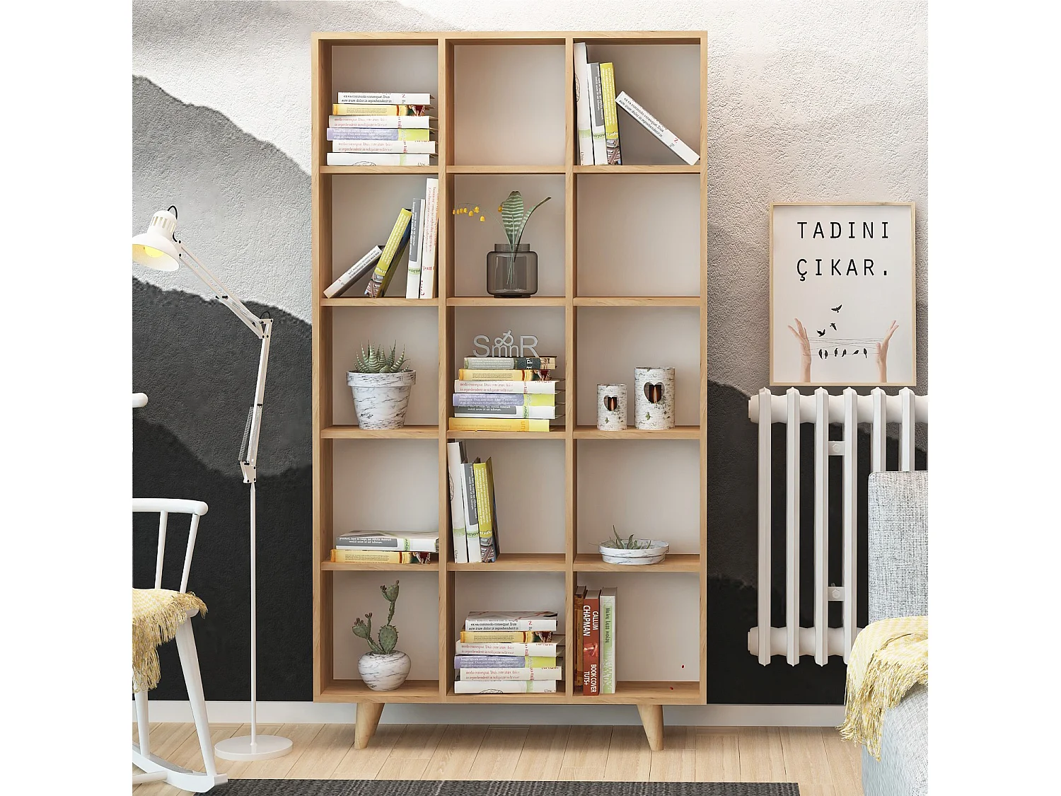 Moderne Eikenhouten Boekenkast "Zipa" 100 x 25 x 184 cm - Scandinavisch Design
