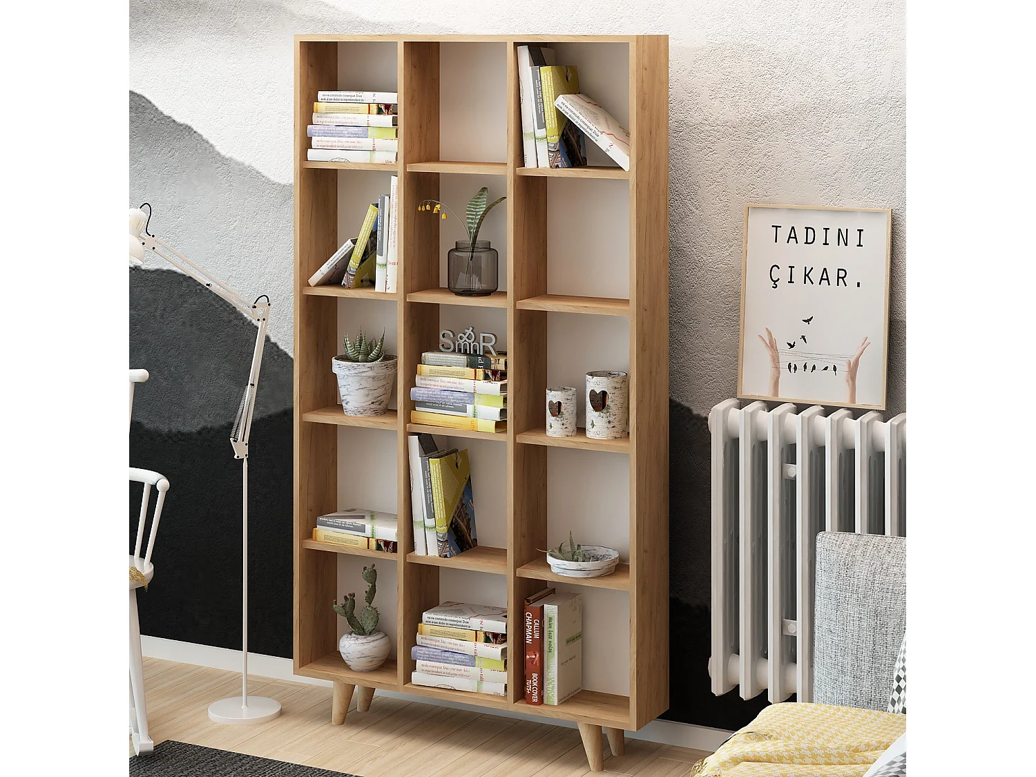 Moderne Eikenhouten Boekenkast "Zipa" 100 x 25 x 184 cm - Scandinavisch Design