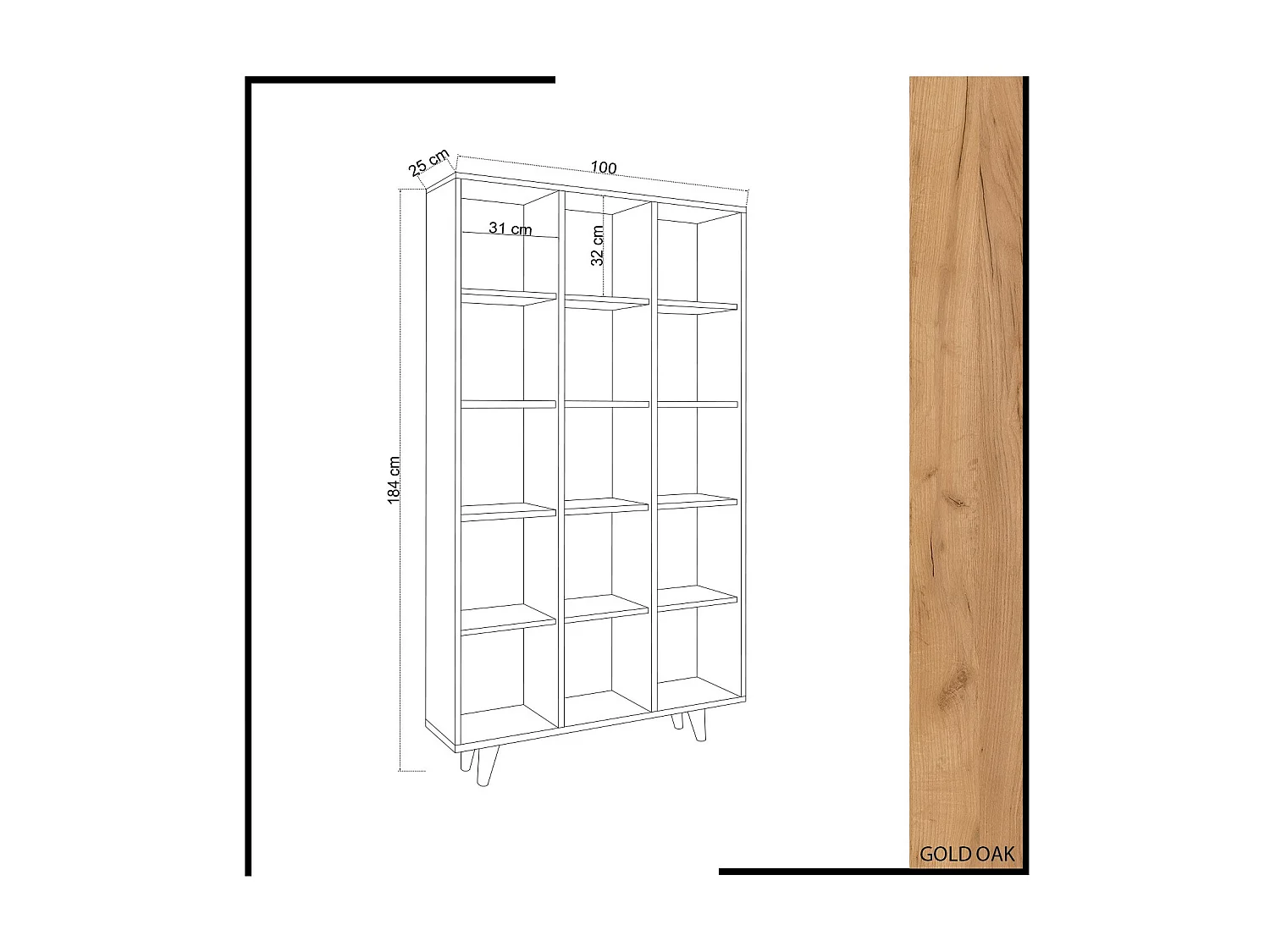 Moderne Eikenhouten Boekenkast "Zipa" 100 x 25 x 184 cm - Scandinavisch Design