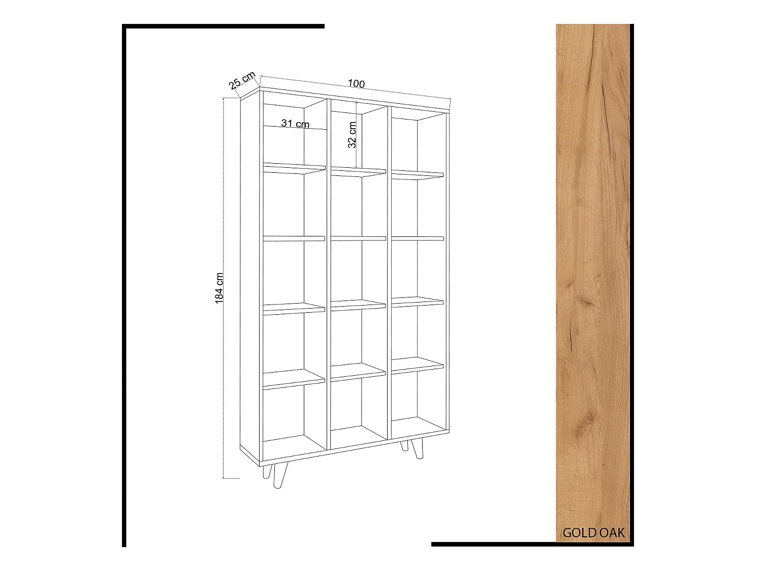 Libreria in Legno di Rovere Moderna "Zipa" 100 x 25 x 184 cm - Design Scandinavo