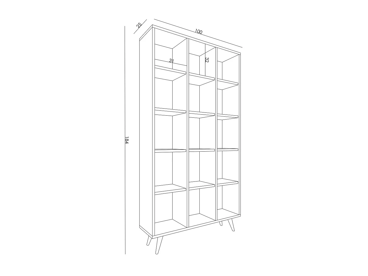 Modern ekträbokhylla "Zipa" 100 x 25 x 184 cm - Elegant design med flera hyllor