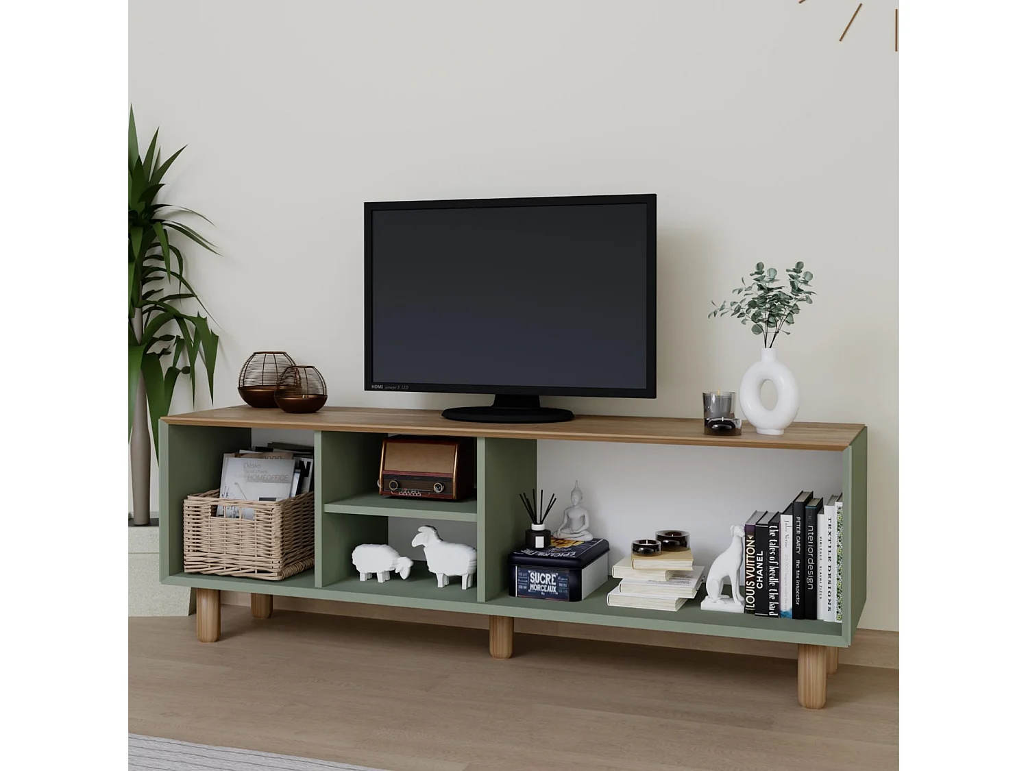Meuble TV en bois "Mia" - 160 x 40 x 56 cm - Vert