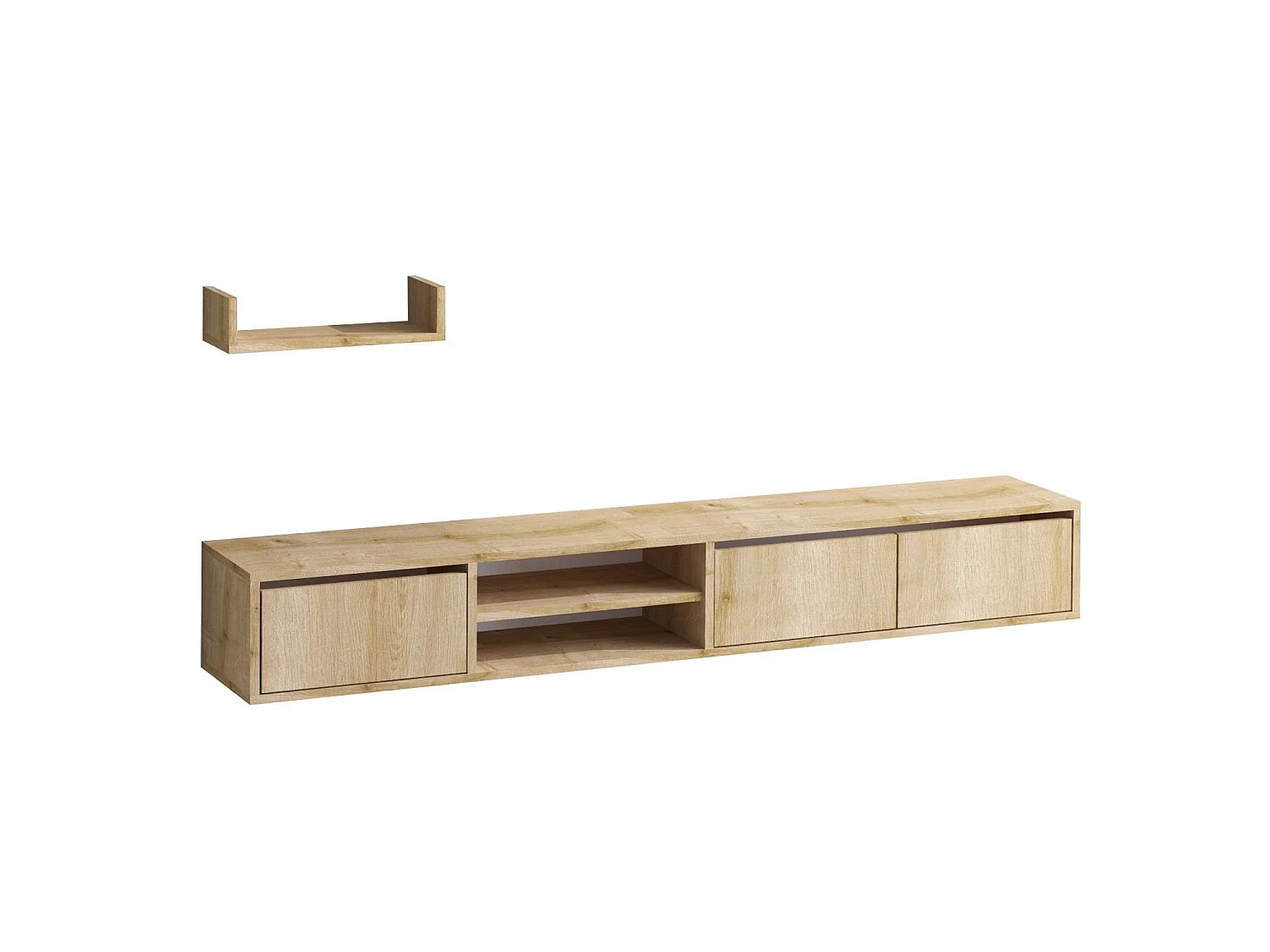 "Modern Flytande TV-stativ med Vägghylla "Heka" - Beige Trä - 180 x 30 x 25 cm"