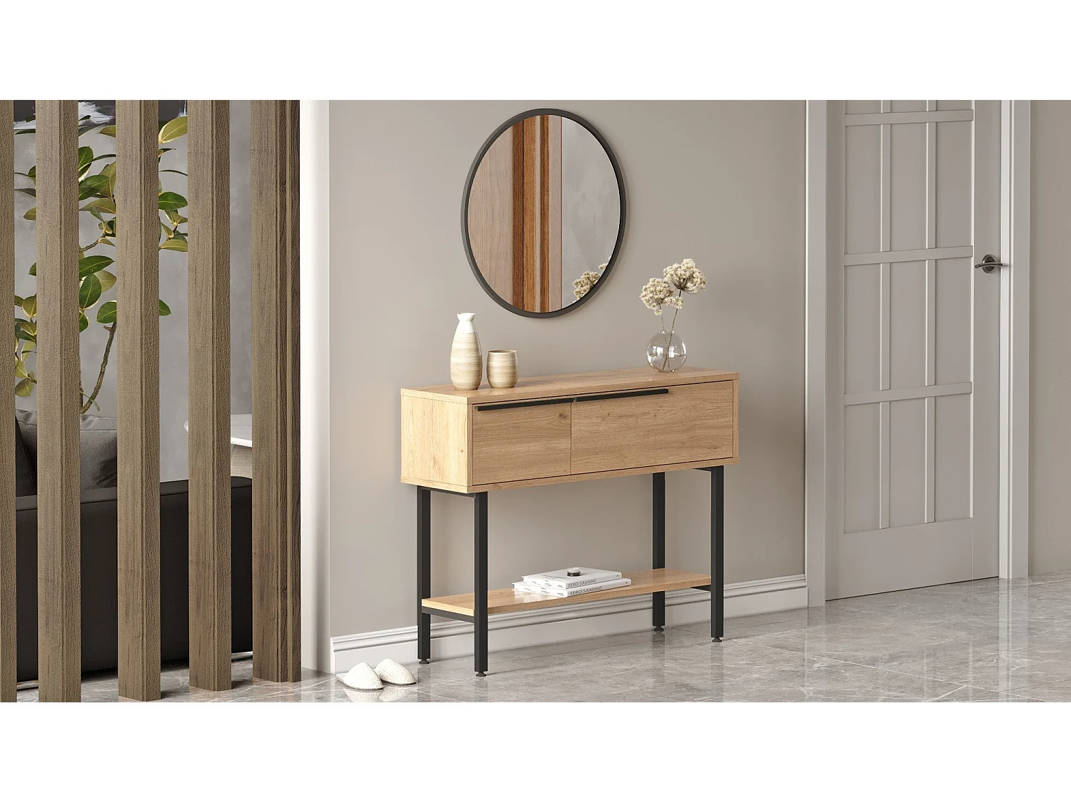 Console avec miroir en bois "Calvin" - 100 x 30 x 76 cm - Marron