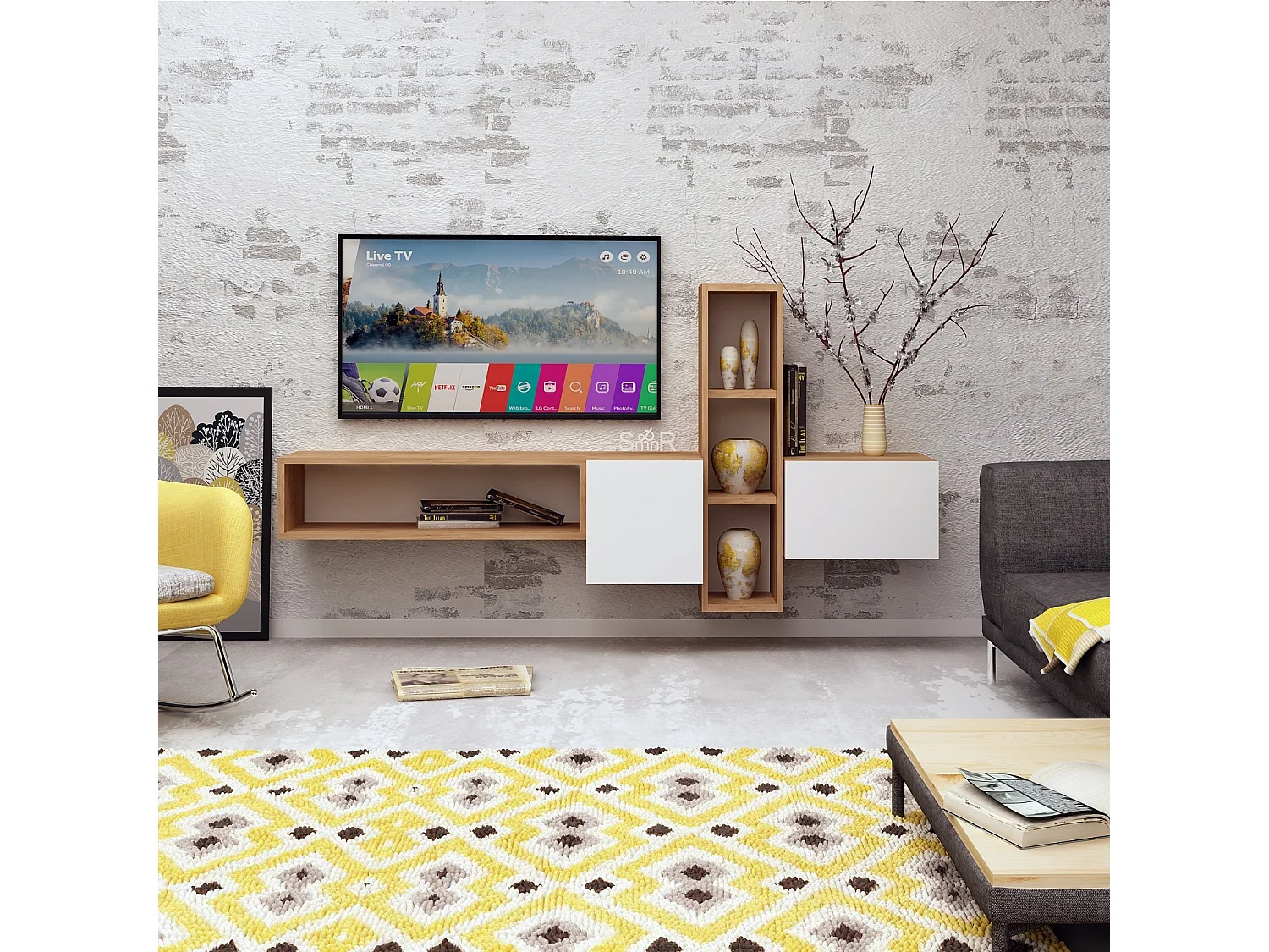 Modern TV-bänk i Trä "Kumkuat" - Brun - 160 x 35 x 70 cm - Elegant Design