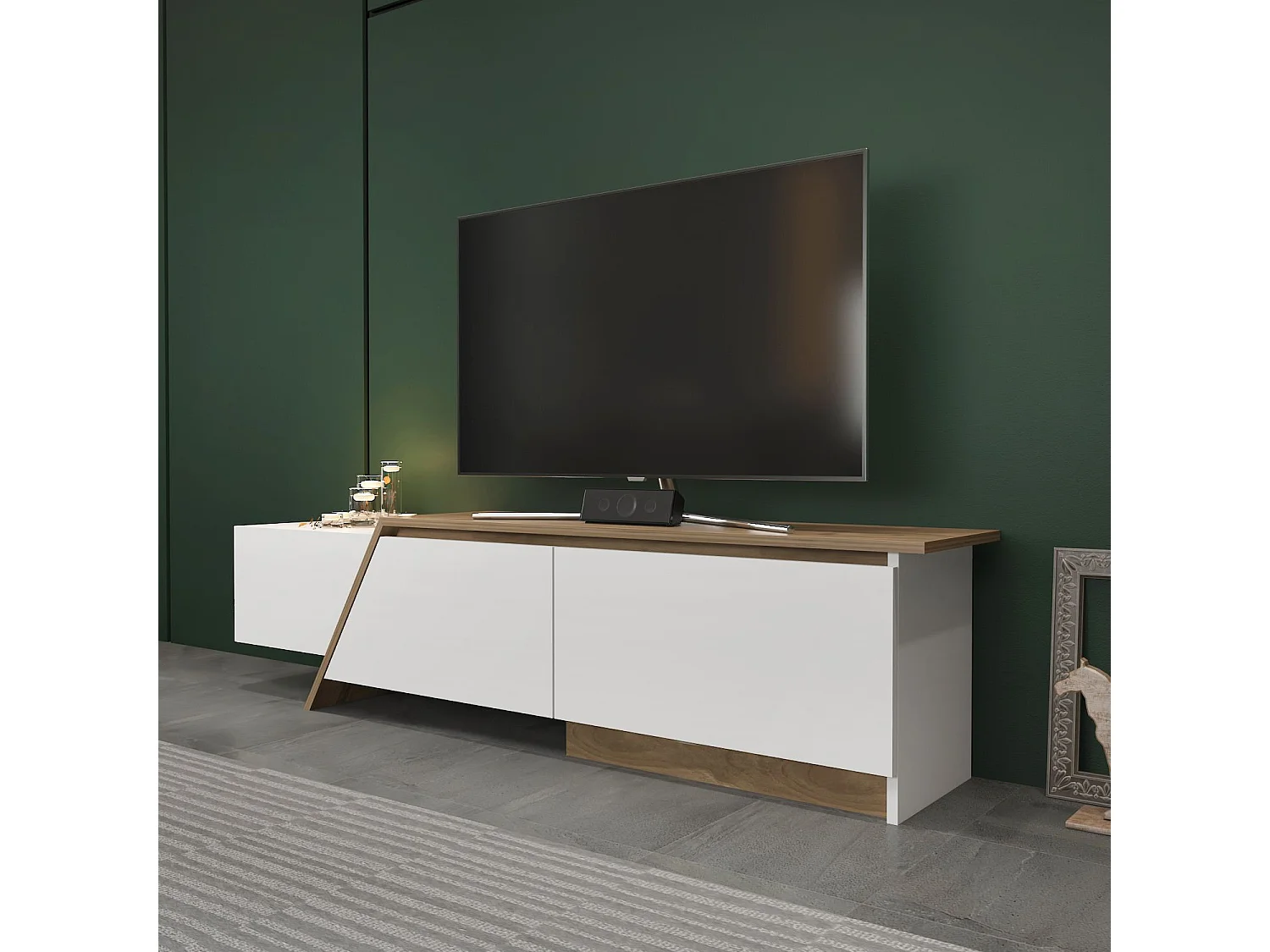 Meuble TV en bois "Zonas" - 180 x 35 x 28 cm - Blanc