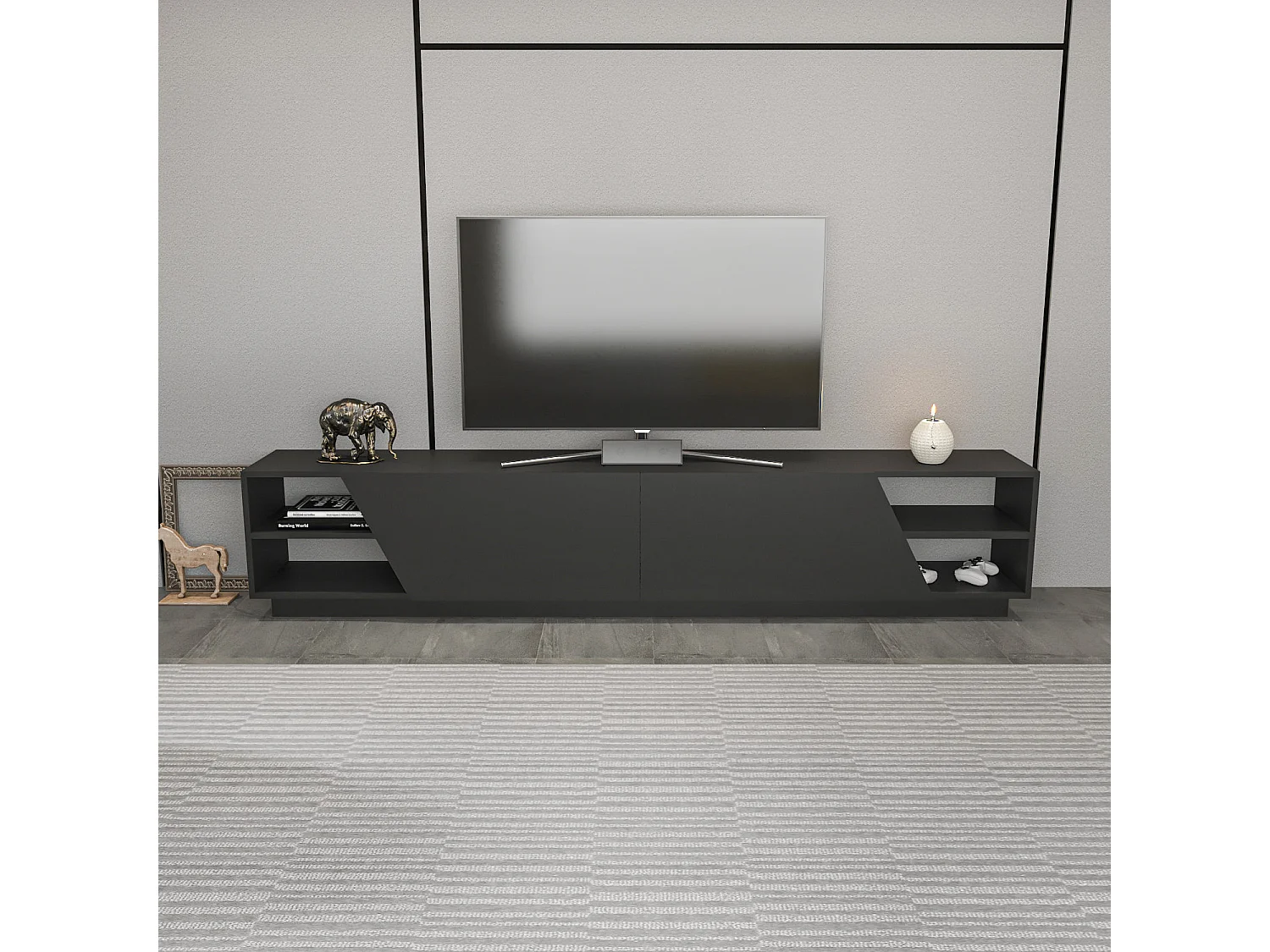 Moderne houten tv-standaard "Rhodes" - 240 x 37 x 47 cm - Antraciet Grijs