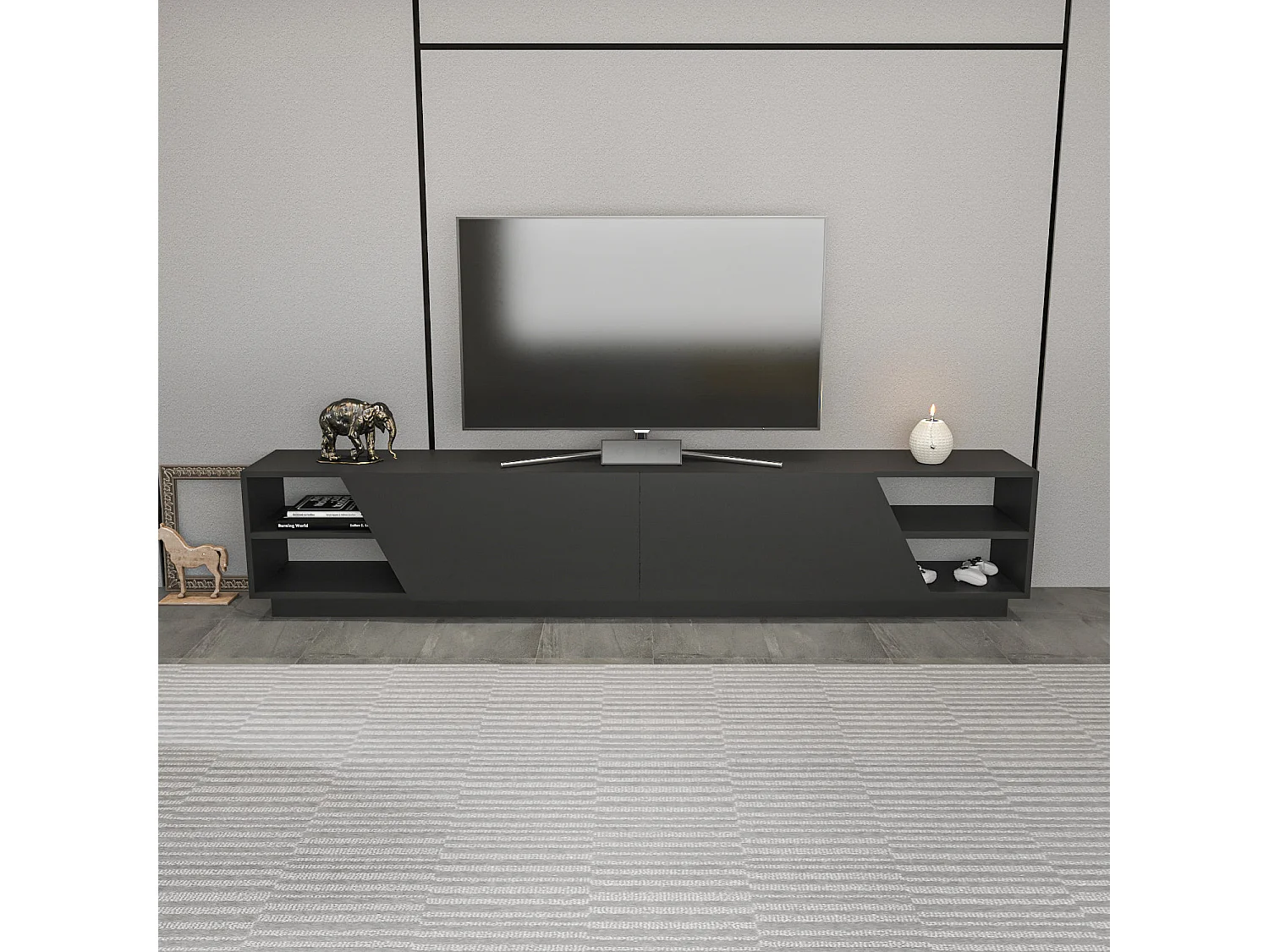 Modern TV-bänk i trä "Rhodes" - 240 x 37 x 47 cm - Antracitgrå