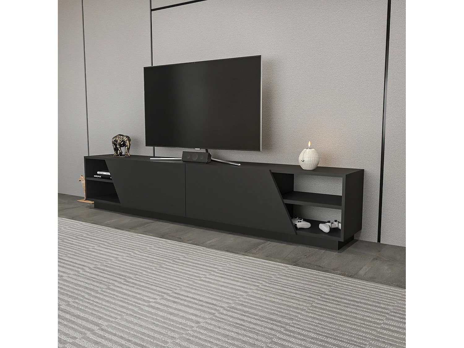 Modern TV-bänk i trä "Rhodes" - 240 x 37 x 47 cm - Antracitgrå