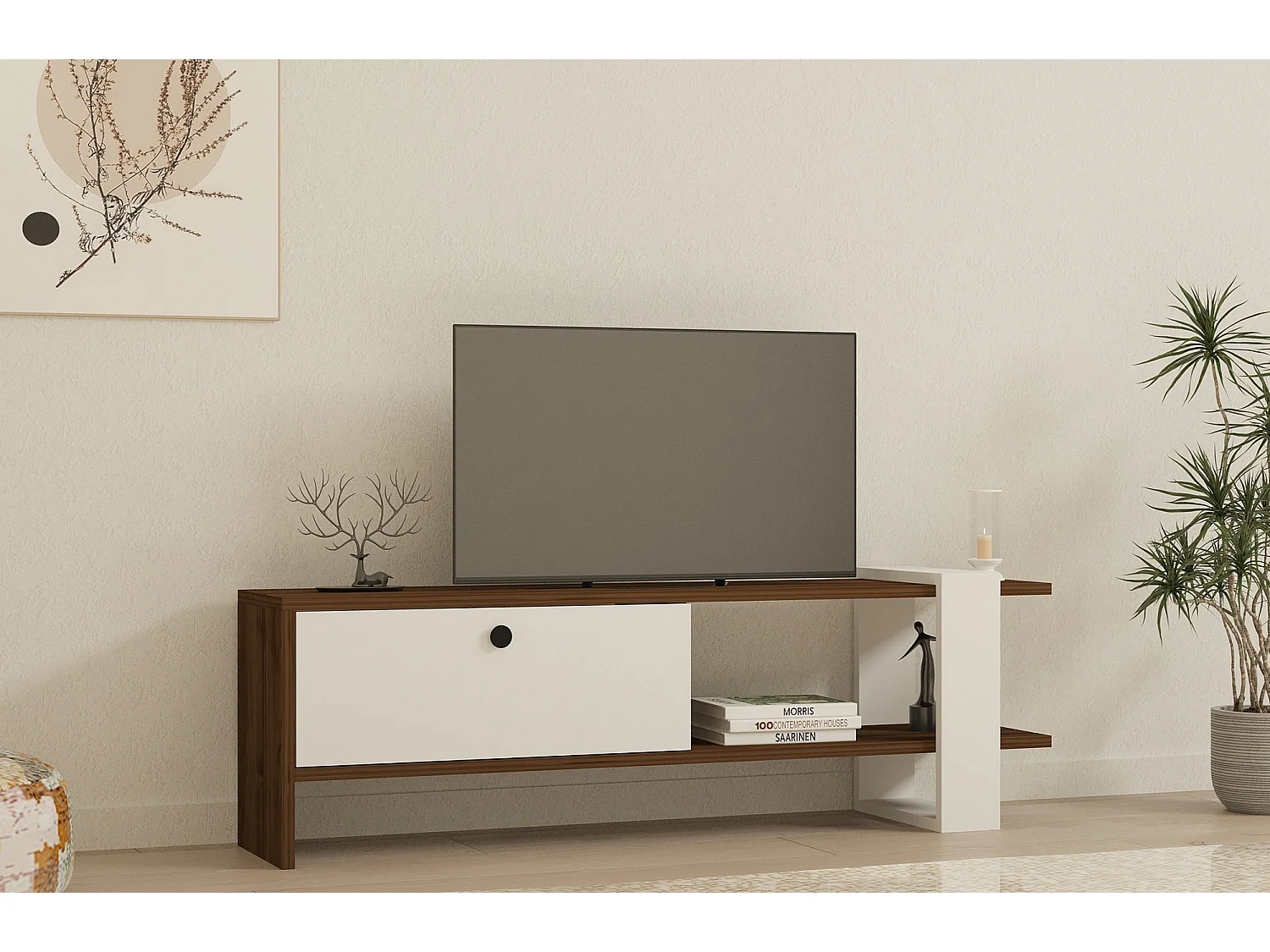 Meuble TV en bois "Gaye" - 120 x 25 x 36 cm - Blanc