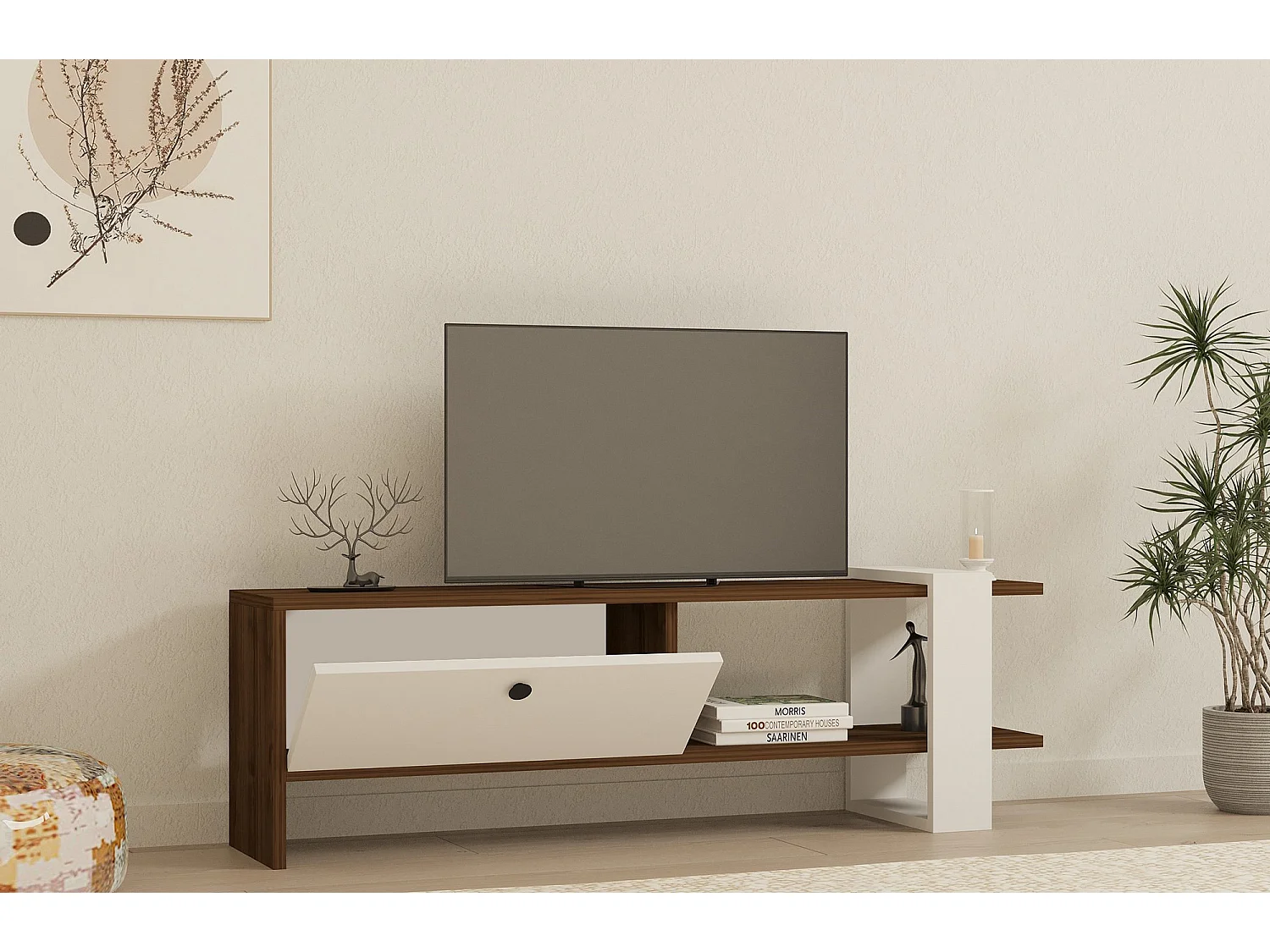 Modern Vit Trä TV-bänk "Gaye" - 120 x 25 x 36 cm - Elegant Design