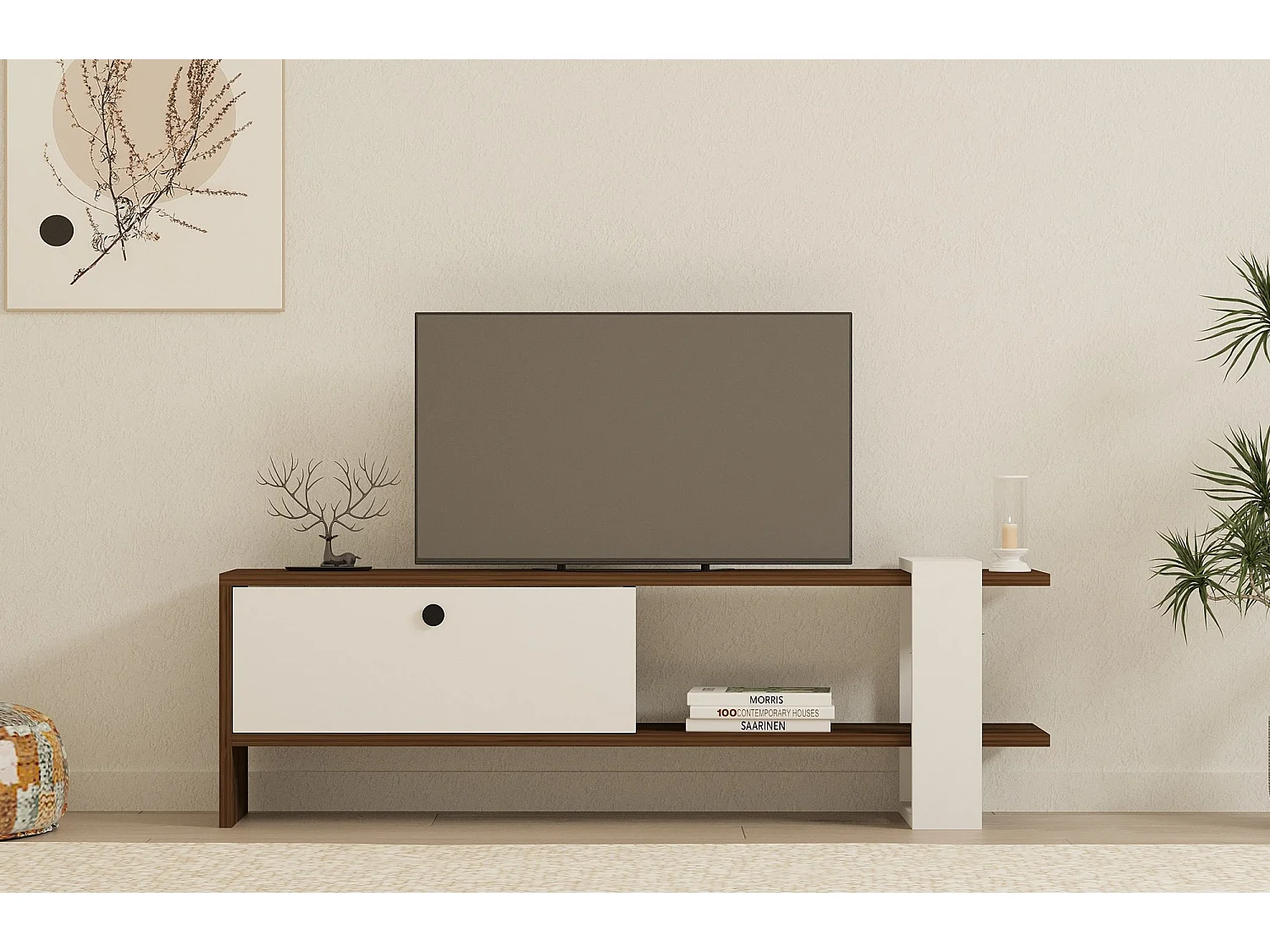 Modern Vit Trä TV-bänk "Gaye" - 120 x 25 x 36 cm - Elegant Design