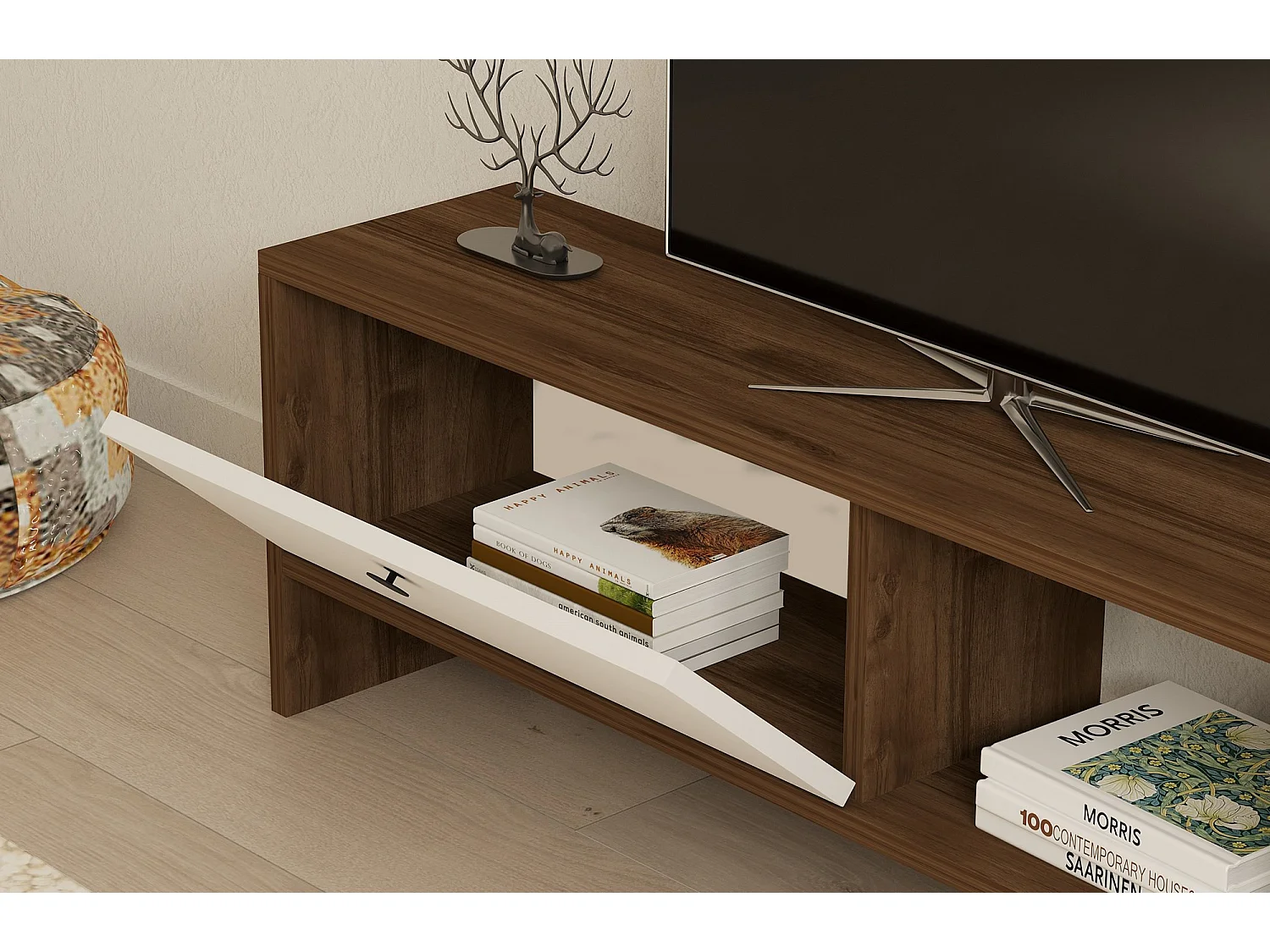 Modern Vit Trä TV-bänk "Gaye" - 120 x 25 x 36 cm - Elegant Design