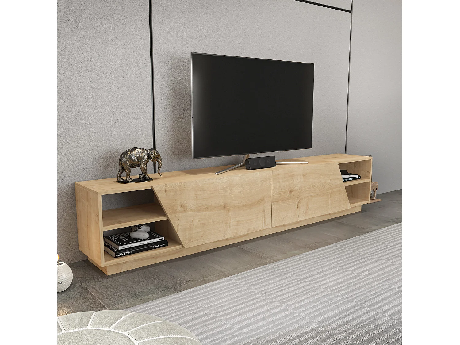 Meuble TV en bois "Rhodes" - 240 x 37 x 47 cm - Beige