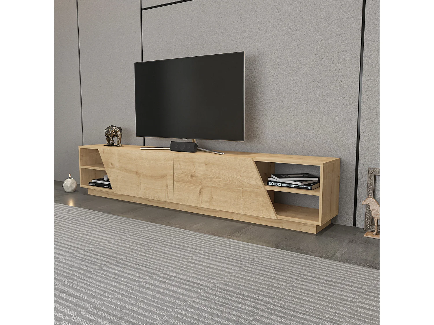 Meuble TV en bois "Rhodes" - 240 x 37 x 47 cm - Beige