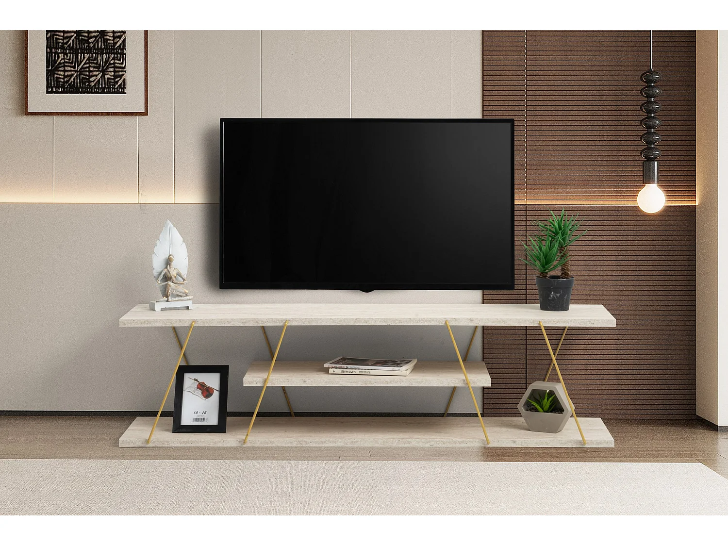 Porta TV in legno "Canaz" - 120 x 30 x 33 cm - Travertino