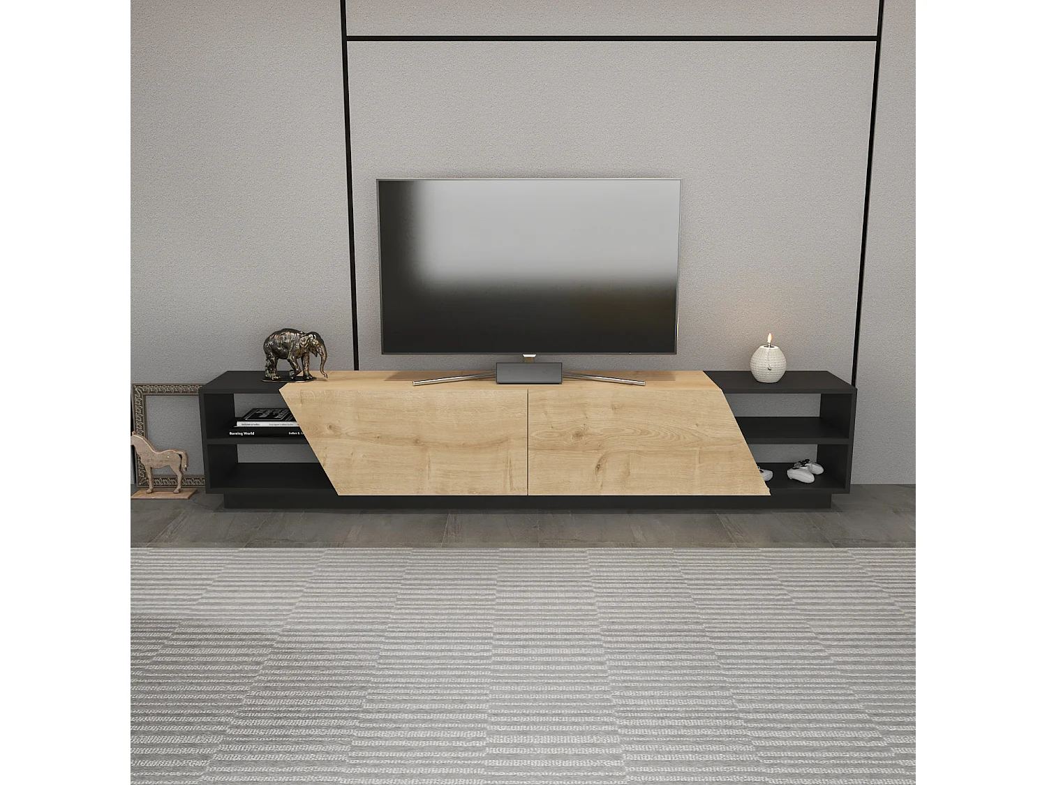 Moderne Beige Houten TV-meubel "Rhodes" 240 x 37 x 47 cm - Elegant Design voor Woonkamer of Slaapkamer