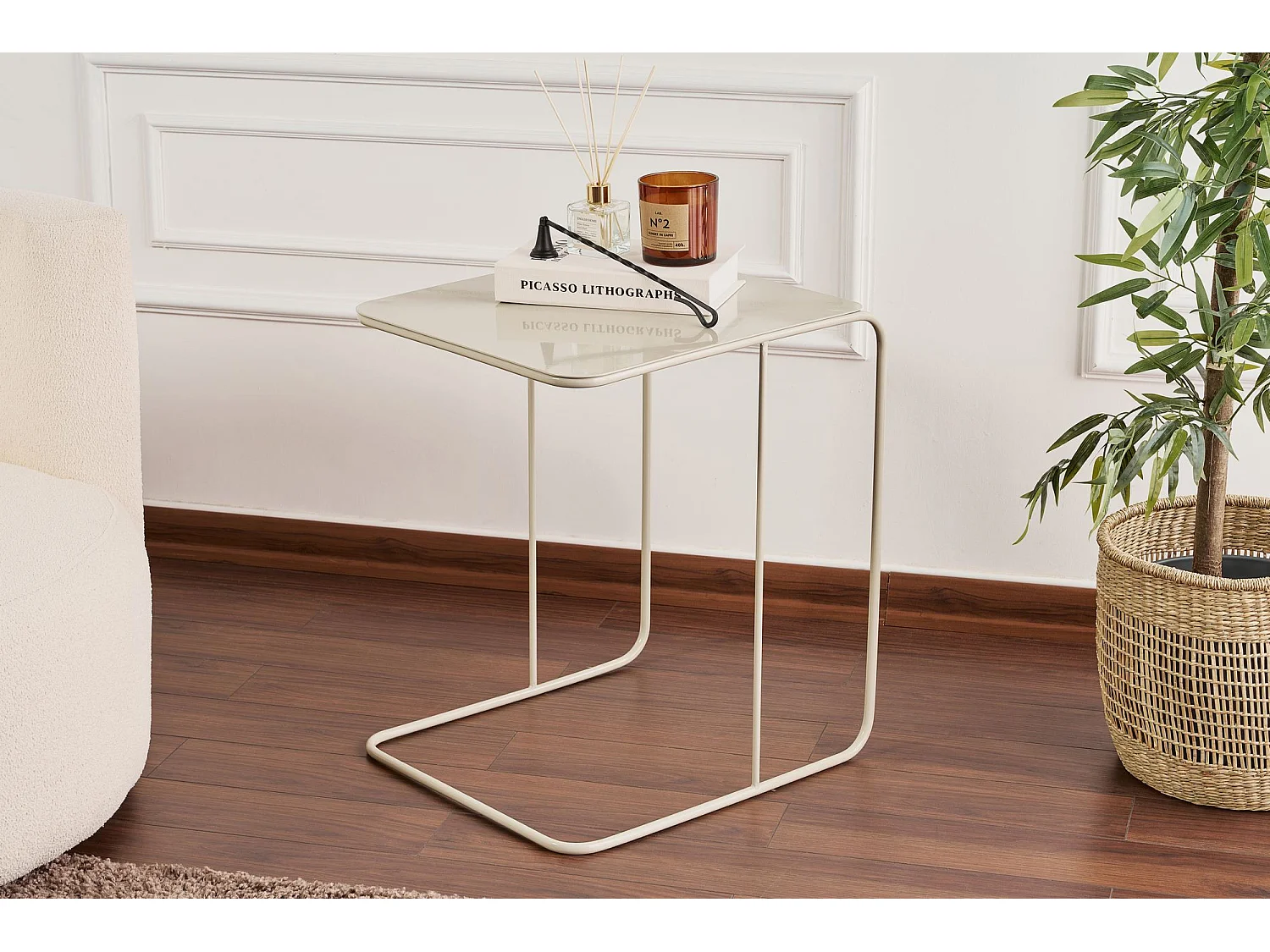 Modern Taupe Metall Sidobord "Poet" 47 x 46 x 57 cm - Elegant Design för Vardagsrum, Sovrum eller Kontor