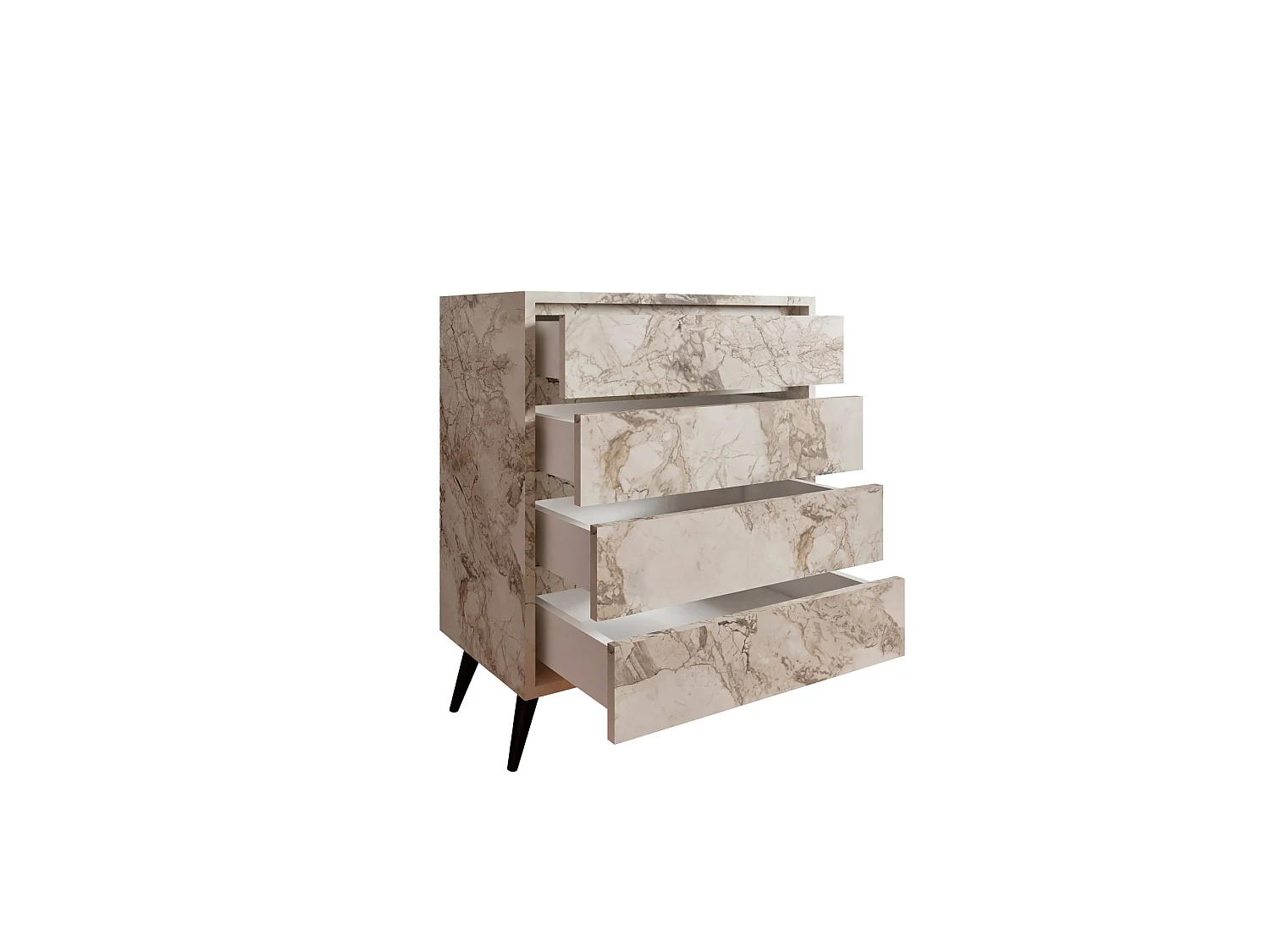 "Suvera Houten Ladenkast - Beige Marmer - 70 x 40 x 86 cm - 4 Laden"