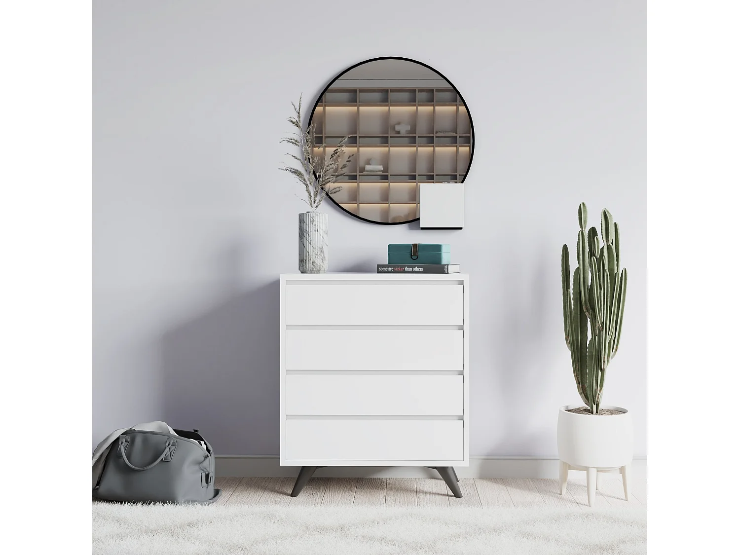 Weiße Holzkommode Suvera mit 4 Schubladen 70x40x86 cm modernes und schlichtes Design