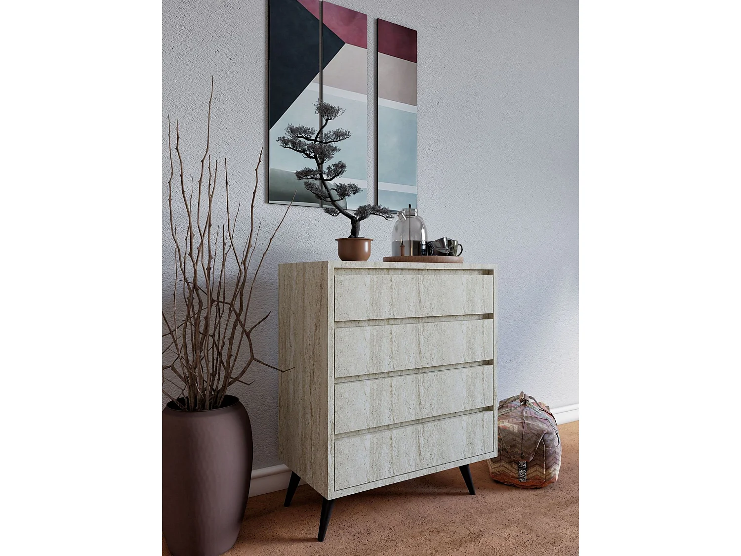 Commode en bois "Suvera" - 70 x 40 x 86 cm - Travertin