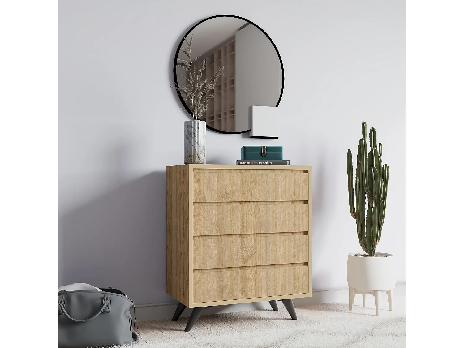 Kommode aus Holz Suvera 4 Schubladen 70x40x86 cm Hellbraun, elegantes und praktisches Design